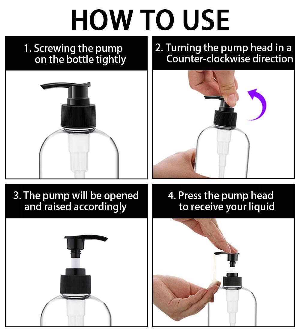 Empty Plastic Pump Bottles Dispenser 4 Pack 16oz/500ml Portable Clear BPA-Free Cylinder Shampoo Loti Hand Pump Bottle Durable Refillable Ctainers - Image 6