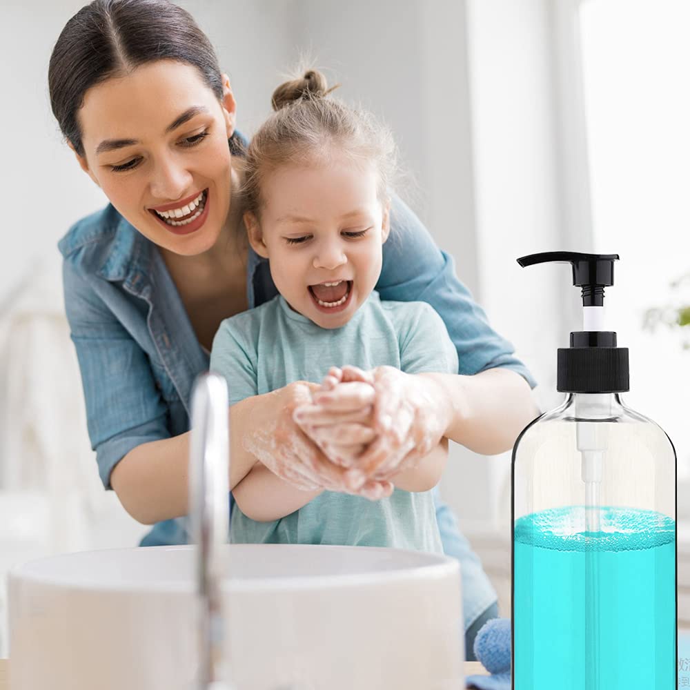 Empty Plastic Pump Bottles Dispenser 4 Pack 16oz/500ml Portable Clear BPA-Free Cylinder Shampoo Loti Hand Pump Bottle Durable Refillable Ctainers - Image 7