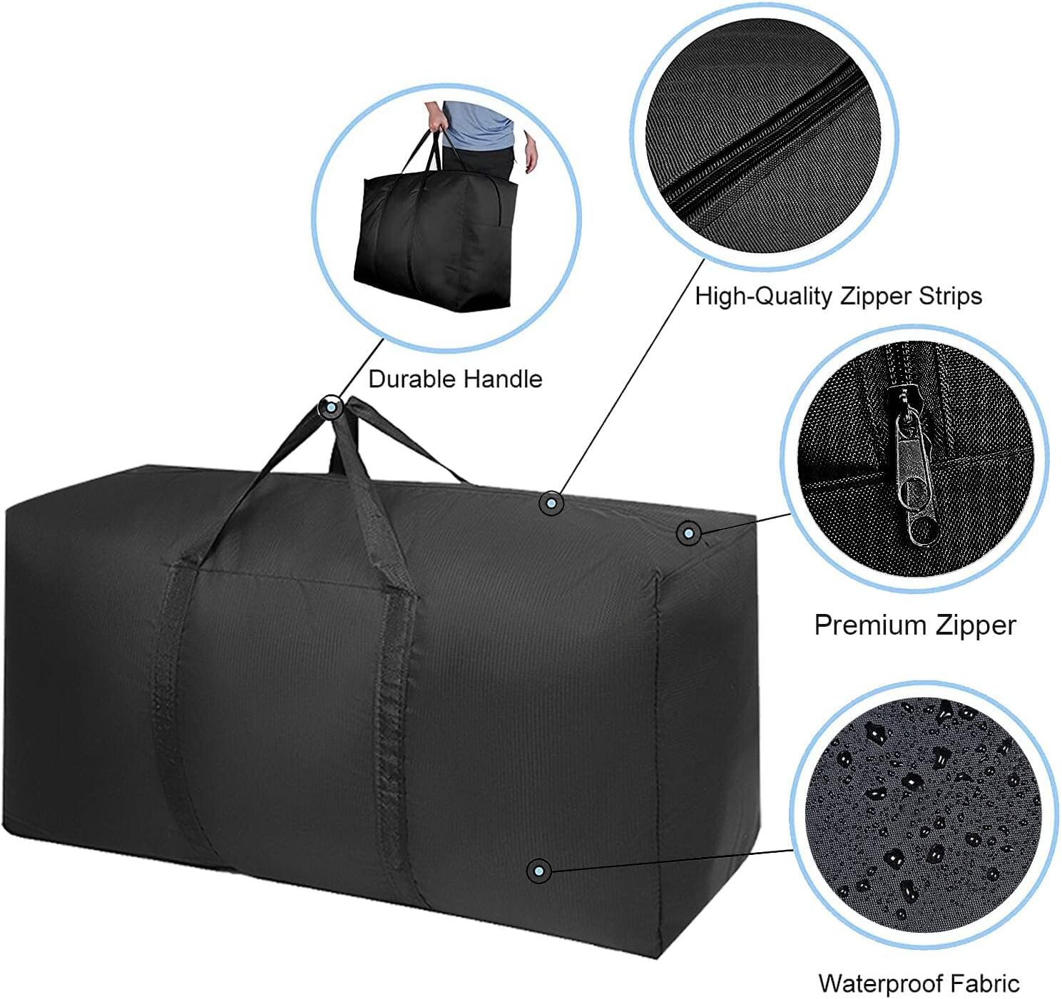 Extra Large Moving Bags with Strg Zippers & Carrying Handles, Storage Bags Storage Totes for Clothes, Moving Supplies, Space Saving Oversized Storage Bag Organizer for Moving, Traveling (2 Pack) - Image 3
