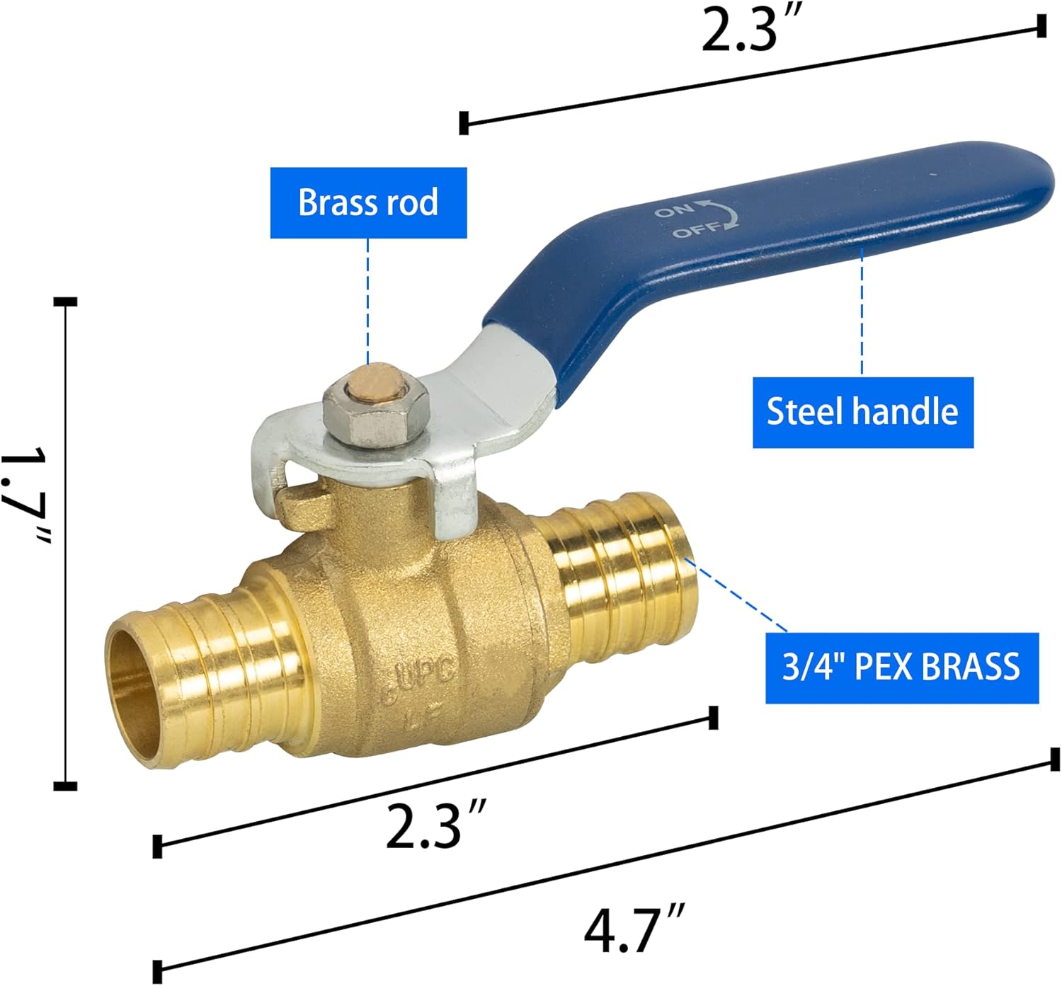 2 Pieces 3/4 Inch Pex Brass Full Port Shut Off Ball Valve Hot and Cold, Quarter Turn HOT (RED) COLD (BLUE) of Brass Water Stop Shut Off, 1 Piece Each - Image 2