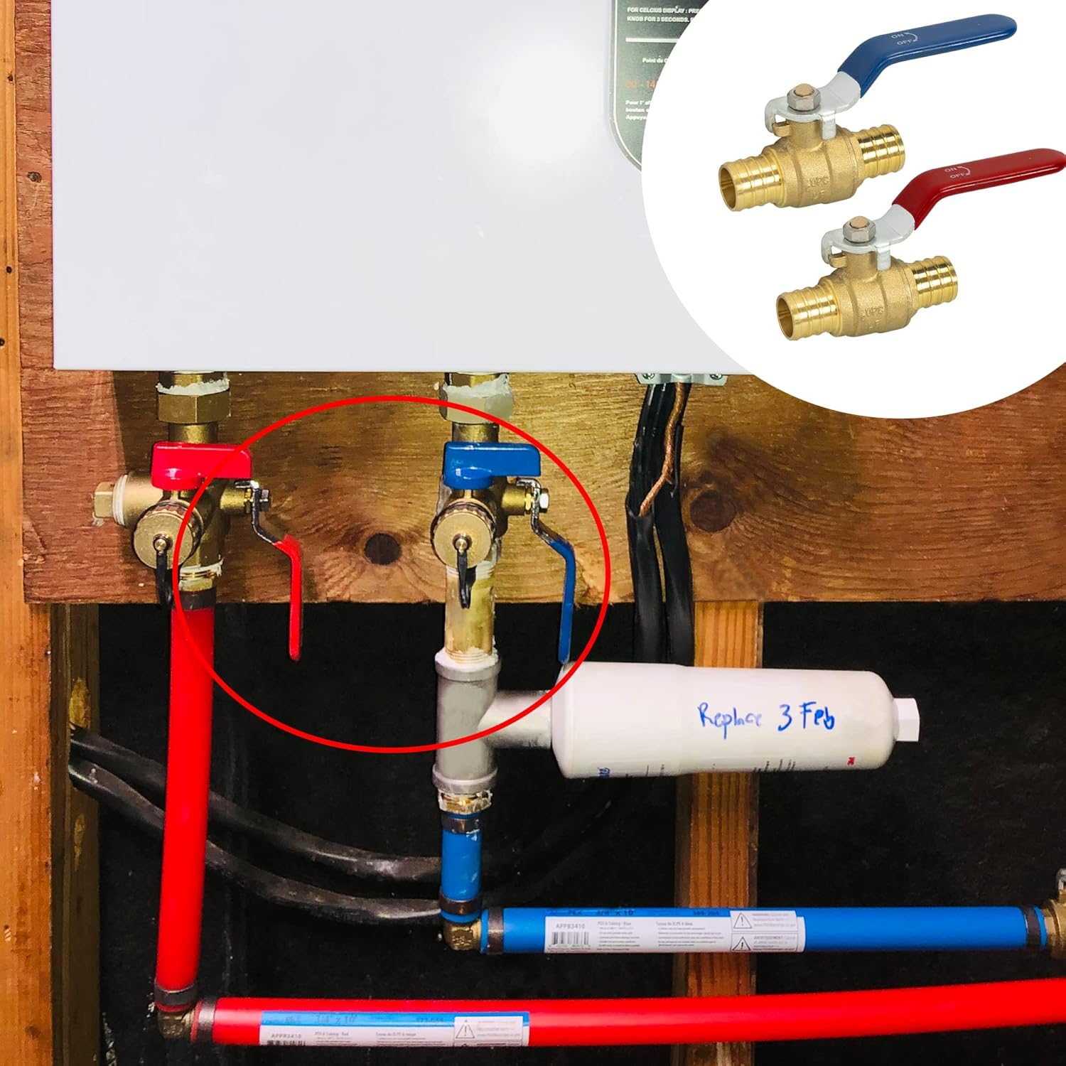2 Pieces 3/4 Inch Pex Brass Full Port Shut Off Ball Valve Hot and Cold, Quarter Turn HOT (RED) COLD (BLUE) of Brass Water Stop Shut Off, 1 Piece Each - Image 7