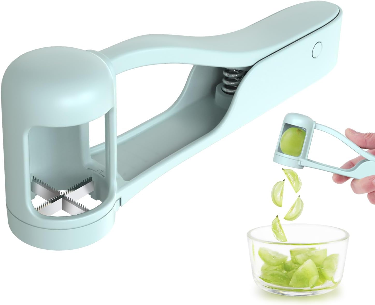 Grape Cutter for Toddlers, Grape Slicer for Baby, Grape Tomato Cherry Strawberry Cutter Tools Into 4 Pieces for Vegetable Fruit Salad, Stainless Steel Quarter Grape Slicer Kitchen Gadget - Image 1