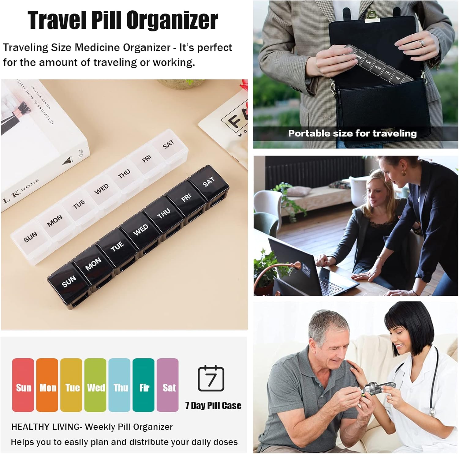 7 Pack TSA Approved Travel Luggage Tag and 2 Pack Weekly Pill Organizer - Image 5