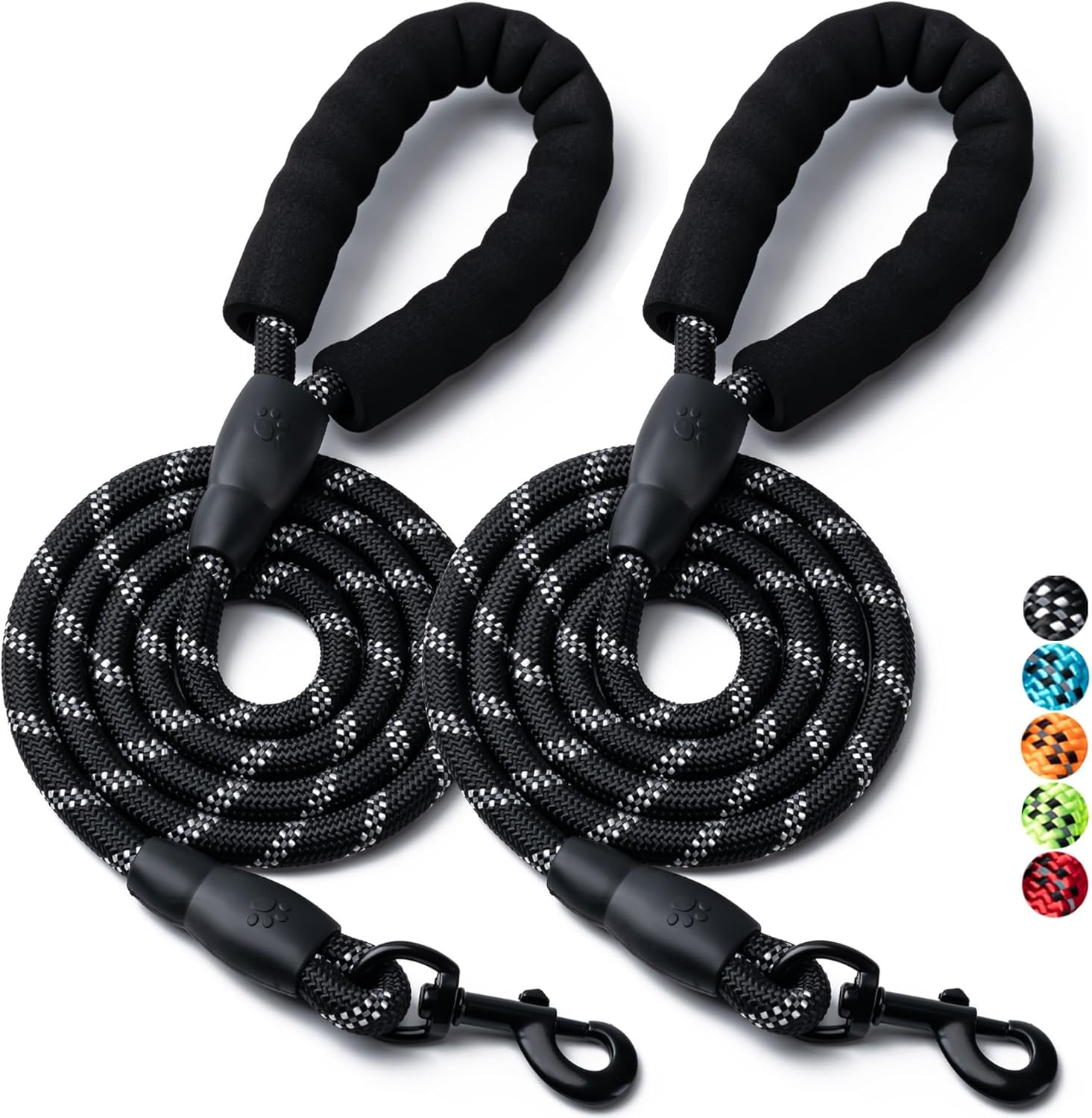 2 Pack Dog Leash, 4/5//6 FT Heavy Duty Nyl Rope Pet Leashes with Comfortable Padded Handle, Reflective Dog Leashes for Small Medium and Large Dogs (5FT-1/2,Black/Black) - Image 1