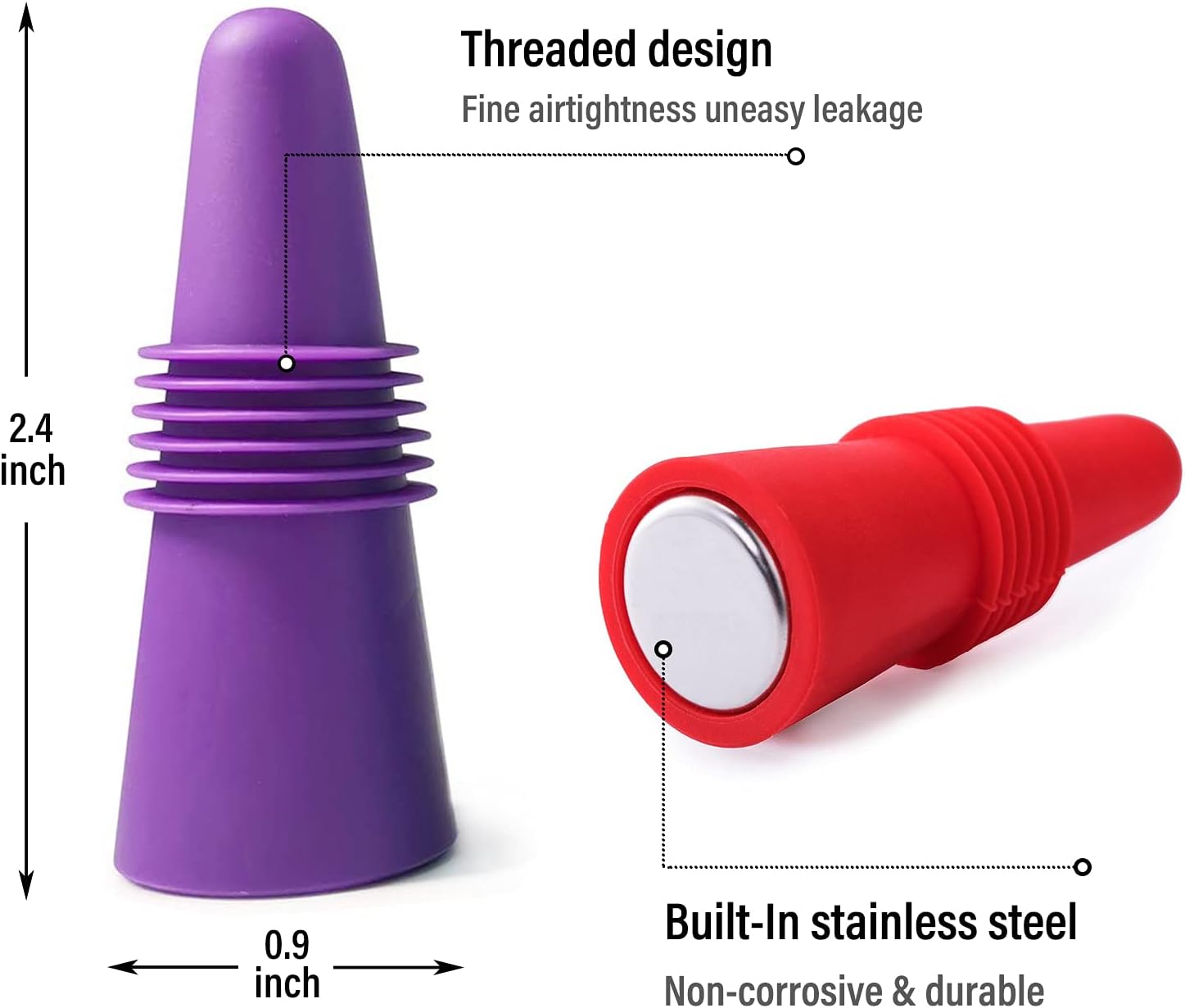 Wine Stoppers Beverage Bottle Sealer Soft Silice Wine Bottle Stoppers Corks with Grip Top for Keeping Wine Champagne Fresh, 8 Pack - Image 3