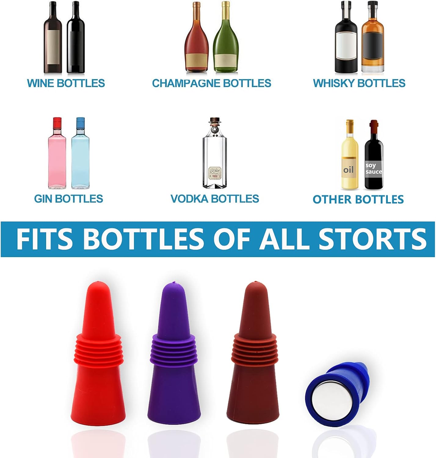 Wine Stoppers Beverage Bottle Sealer Soft Silice Wine Bottle Stoppers Corks with Grip Top for Keeping Wine Champagne Fresh, 8 Pack - Image 4
