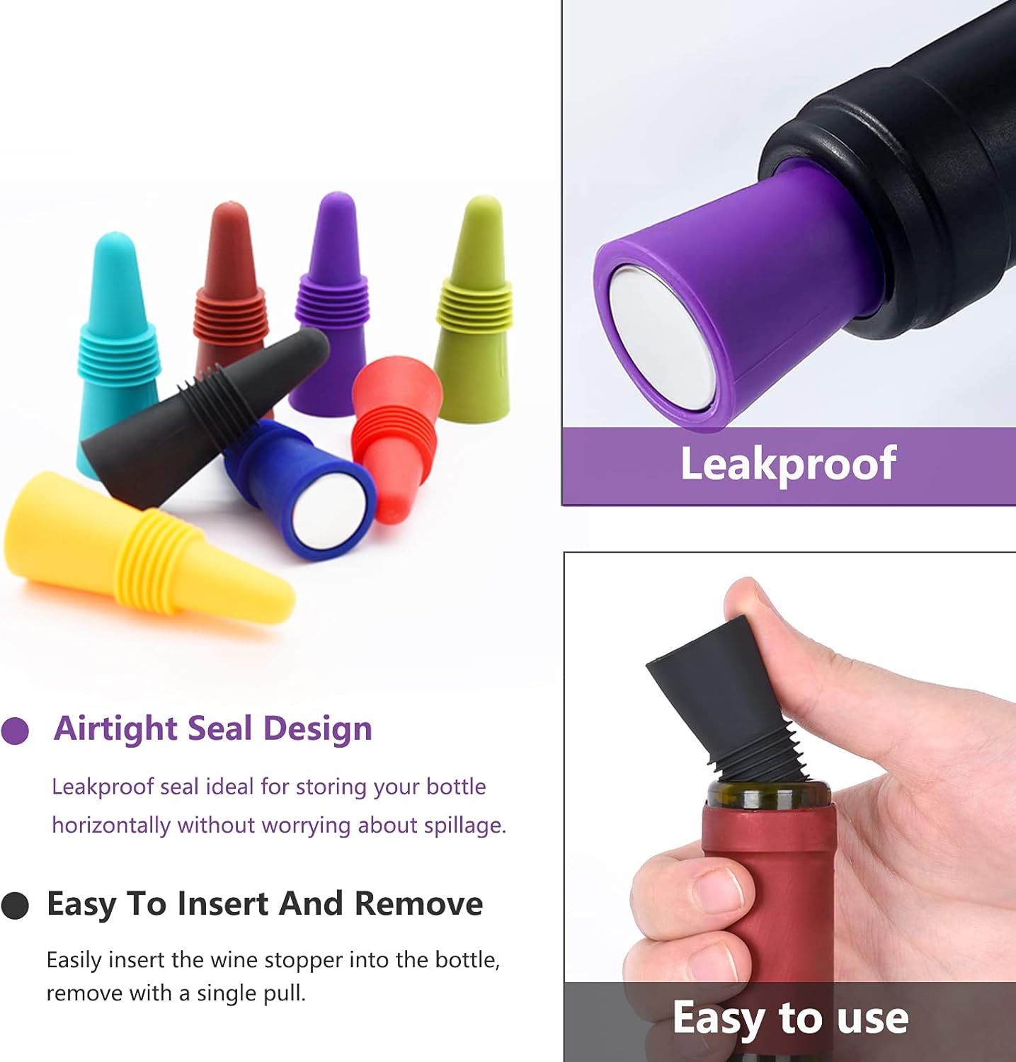Wine Stoppers Beverage Bottle Sealer Soft Silice Wine Bottle Stoppers Corks with Grip Top for Keeping Wine Champagne Fresh, 8 Pack - Image 6