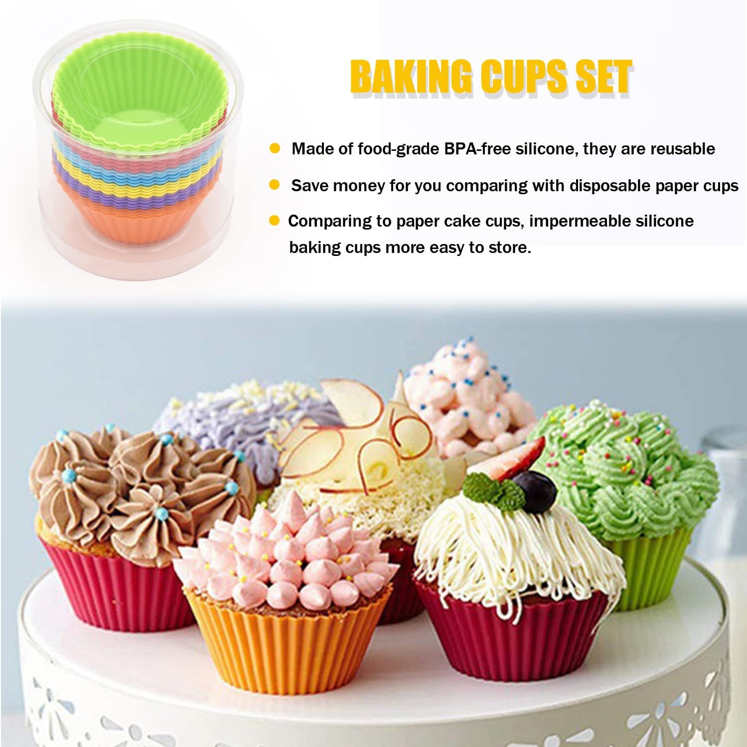 Silice Cupcake Baking Cups 24 Pack, Reusable & N-stick Muffin Cupcake Liners Holders Set for Party Halloween Christmas, Easy Clean Pastry Muffin Molds（Pack of 24,Multicolor） - Image 4