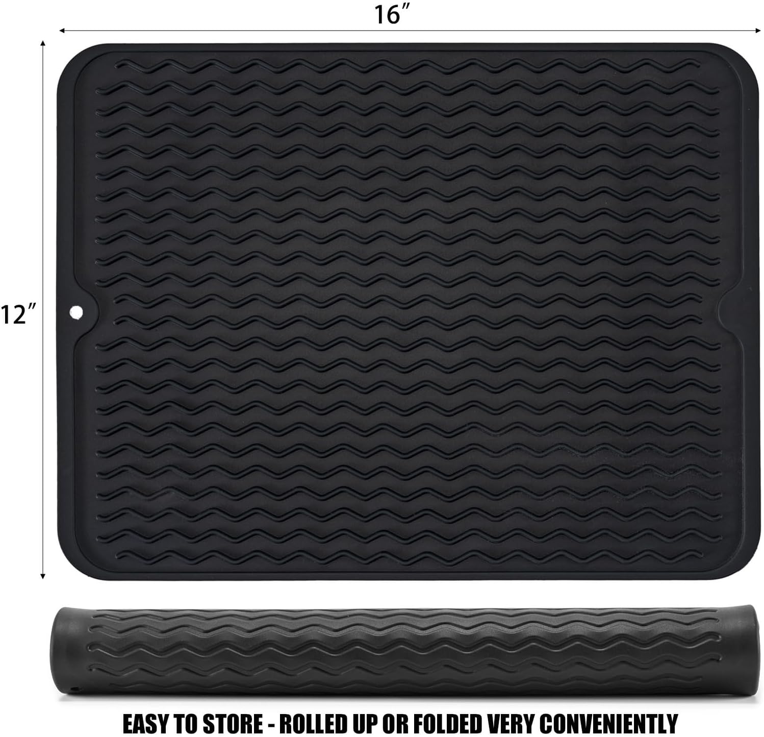 Silice Dish Drying Mat, N-Slip Easy Clean Sink Mat Large Heat-resistant Dish Drainer Mat for Kitchen Counter, Sink, Refrigerator or Drawer liner (16