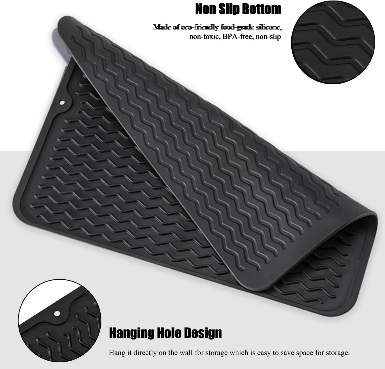 Silice Dish Drying Mat, N-Slip Easy Clean Sink Mat Large Heat-resistant Dish Drainer Mat for Kitchen Counter, Sink, Refrigerator or Drawer liner (16