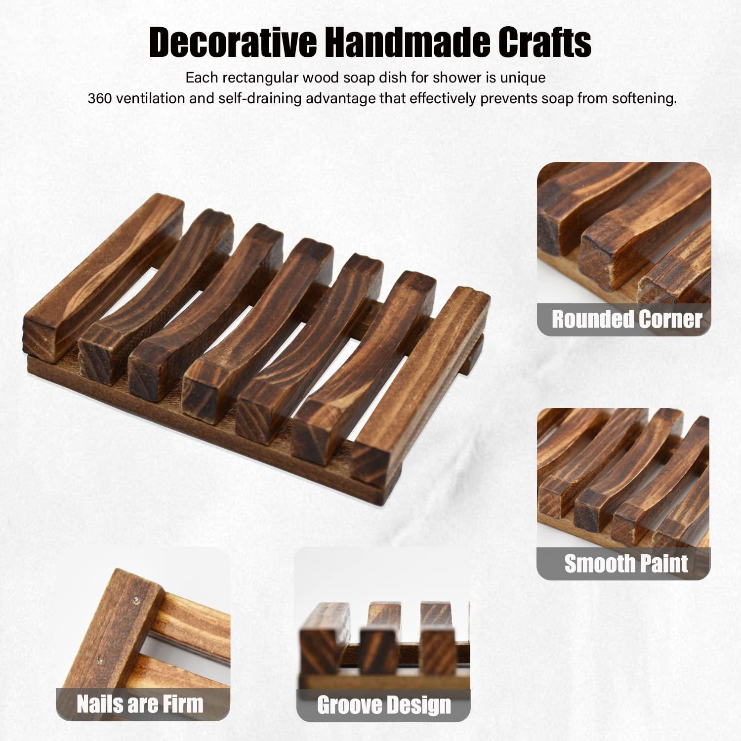 3 Pcs Natural Wooden Soap Dish Holder for Shower, Self Draining Soap Tray for Bathroom, Extend Soaps Life and Keep Dry - Image 2