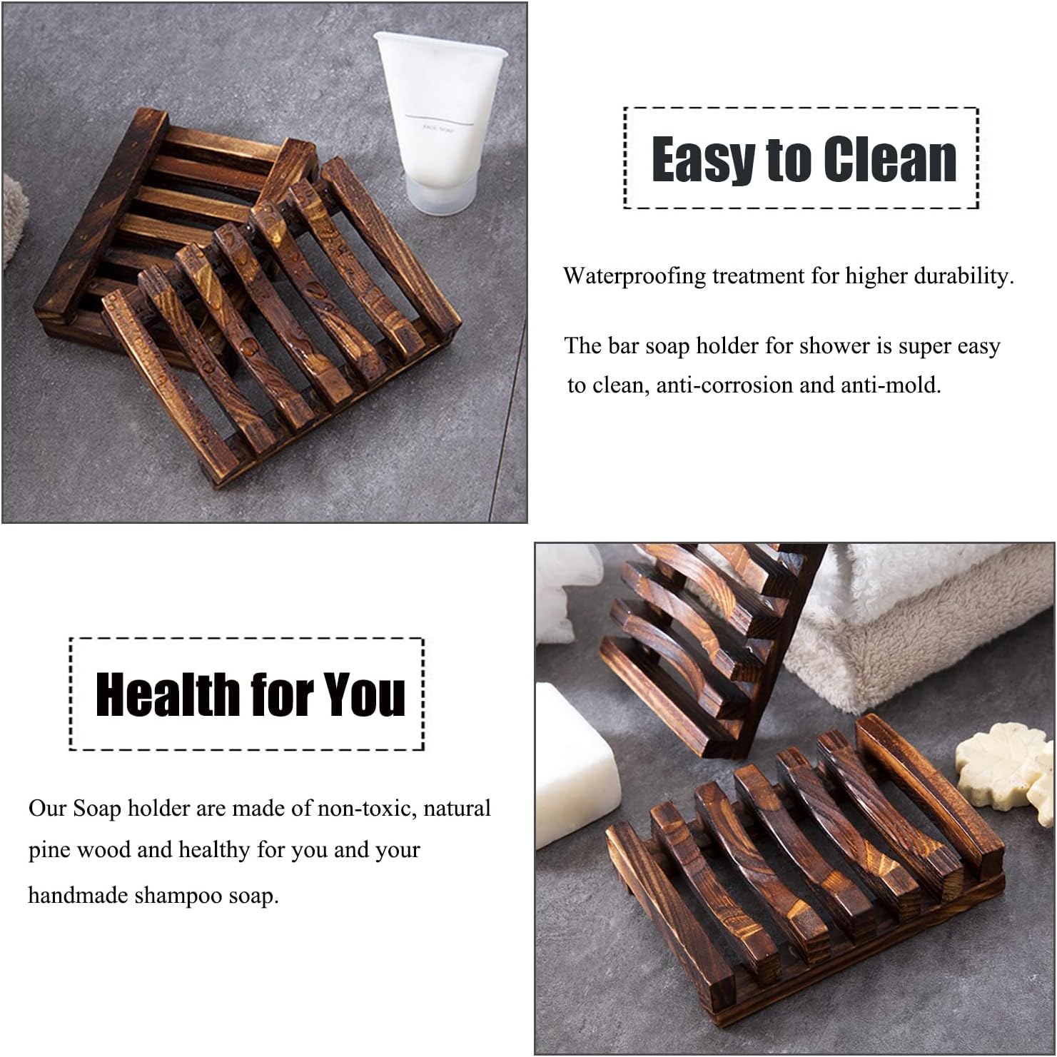 3 Pcs Natural Wooden Soap Dish Holder for Shower, Self Draining Soap Tray for Bathroom, Extend Soaps Life and Keep Dry - Image 4