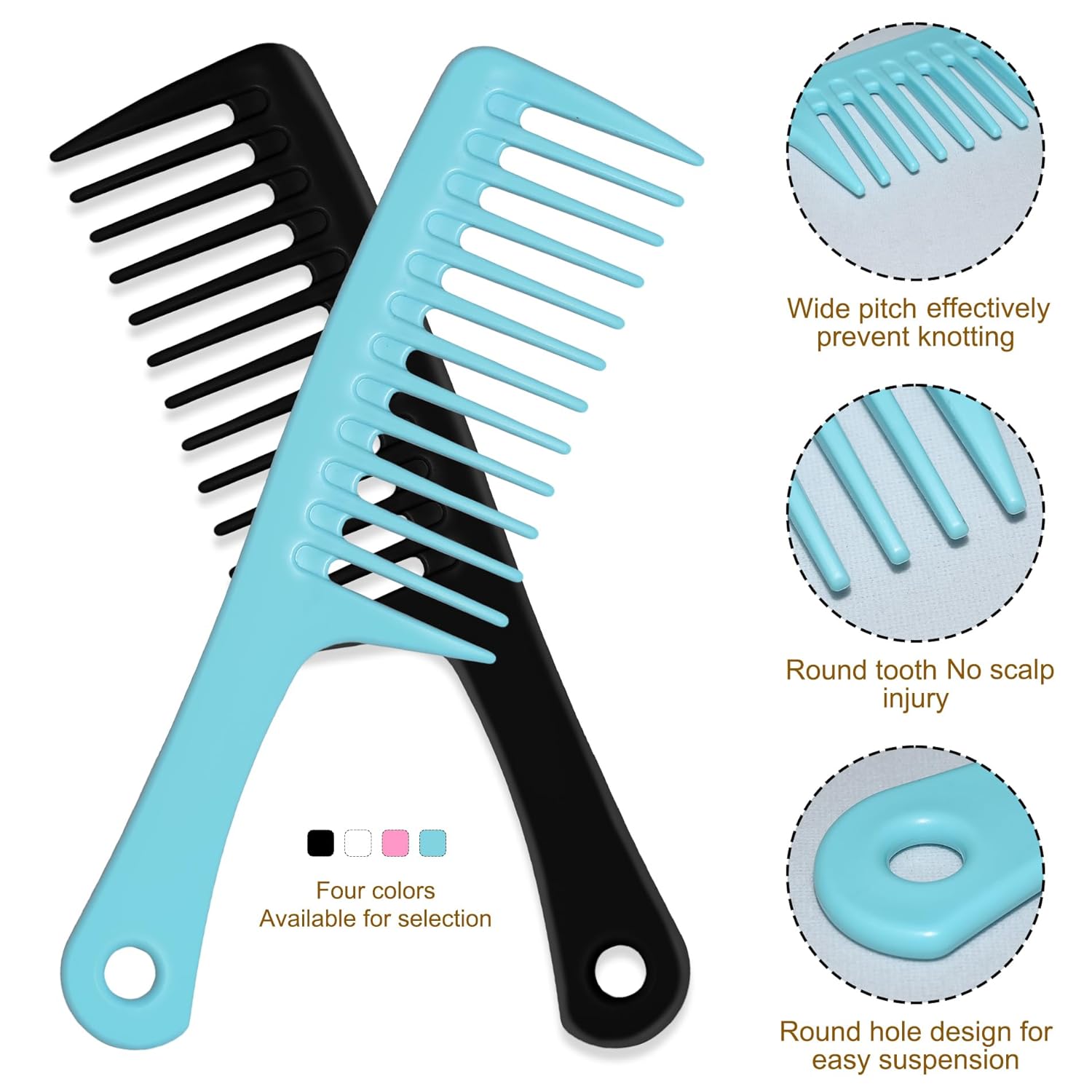 4PCS Wide Tooth Detangling Comb, Large Hair Styling Comb for Curly, Hand Fingernail Scrub Cleaning Brushes for Toes and Nails Cleaner - Image 7