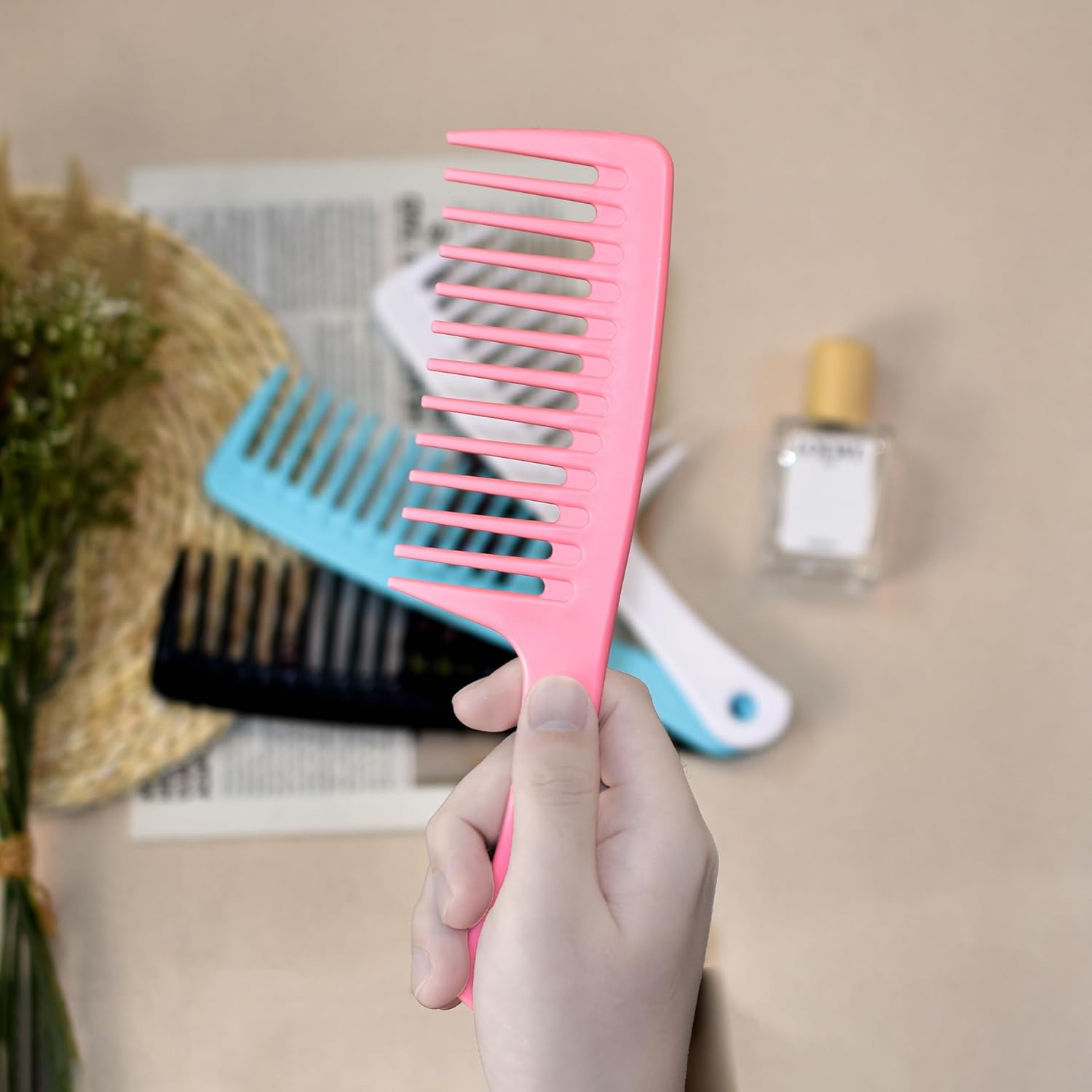 4PCS Wide Tooth Detangling Comb, Large Hair Styling Comb for Curly, Hand Fingernail Scrub Cleaning Brushes for Toes and Nails Cleaner - Image 8