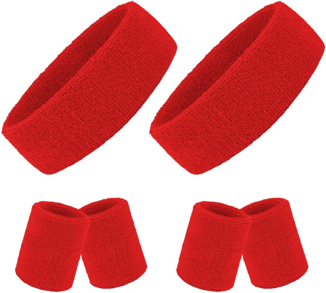 2 Sets Striped Sweatbands Set, 2 Pieces Sports Headband and 4 Pieces Wristbands, Colorful Striped American Flag Style for Men and Women - Image 1