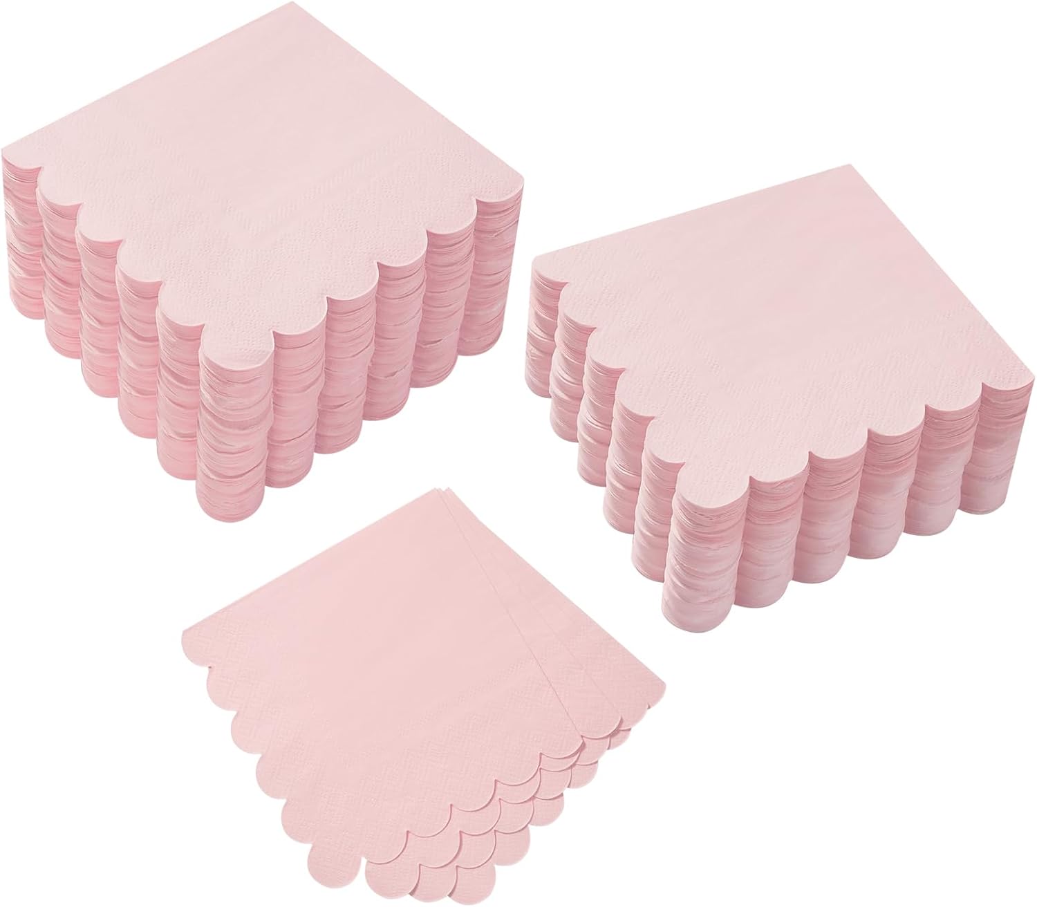 100 Pack Cocktail Napkin 2-Ply Scalloped Edged Dessert Napkins Folded 5 x 5 Inches Disposable Napkins for Dinner Wedding Birthday Party Bridal Anniversary Recepti Event (Pink) - Image 1
