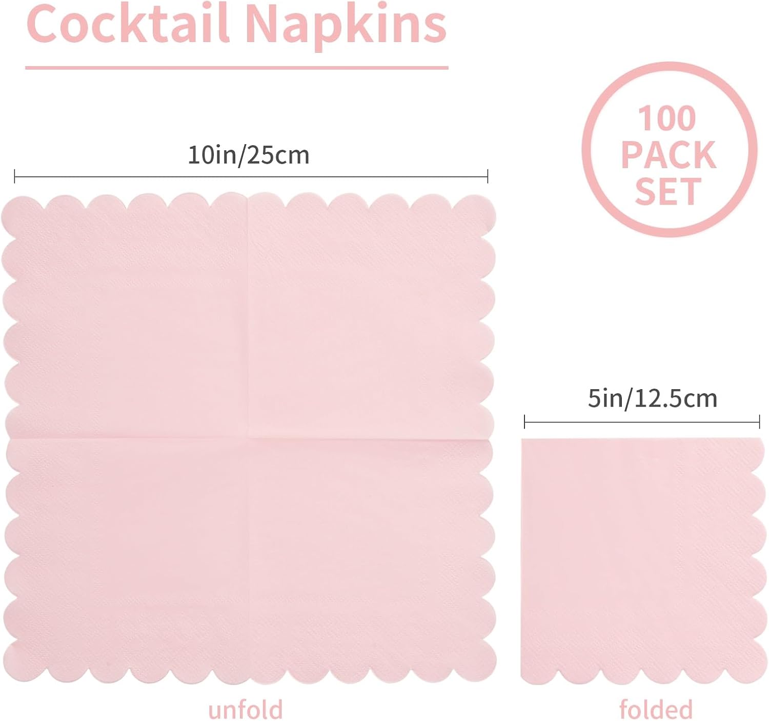 100 Pack Cocktail Napkin 2-Ply Scalloped Edged Dessert Napkins Folded 5 x 5 Inches Disposable Napkins for Dinner Wedding Birthday Party Bridal Anniversary Recepti Event (Pink) - Image 2