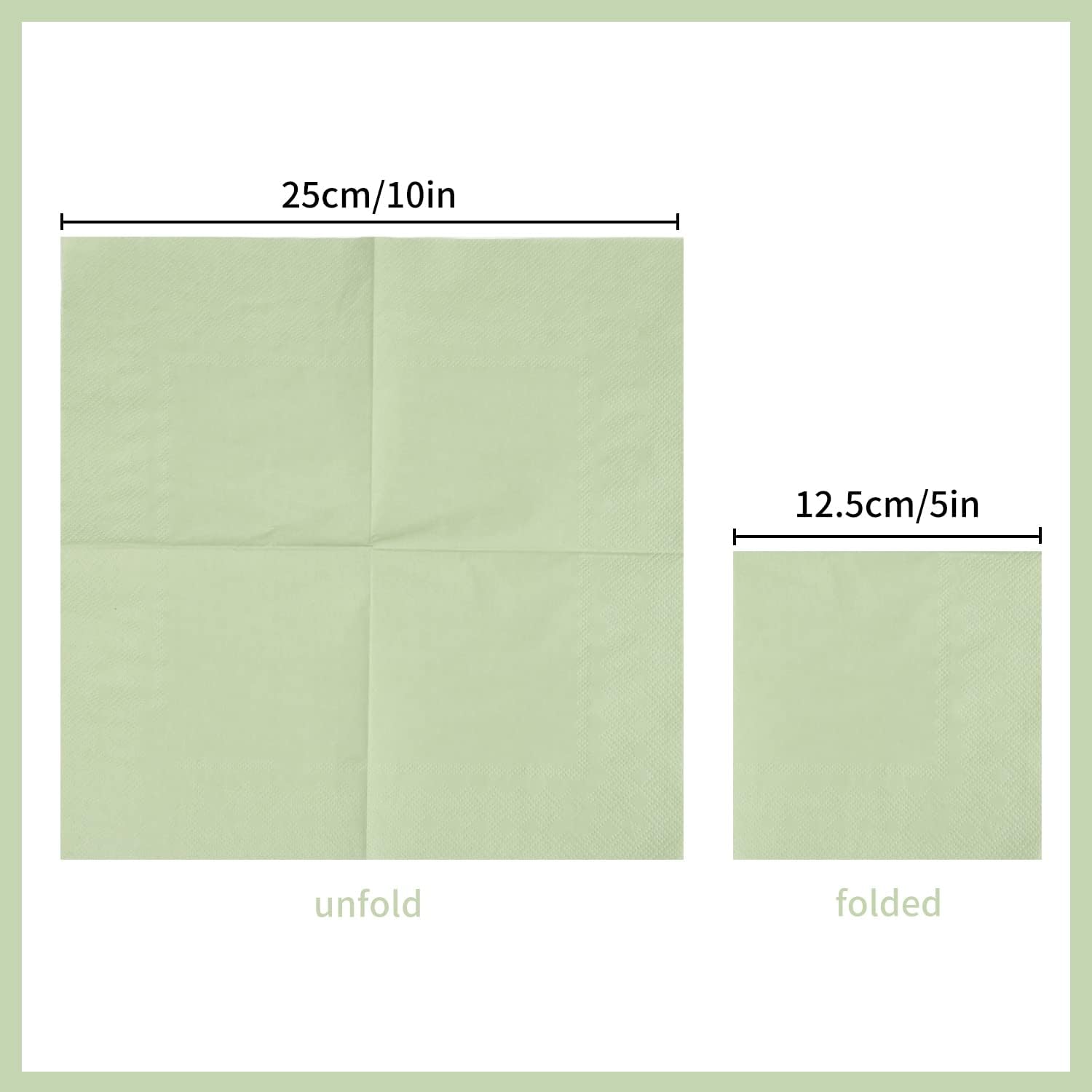 100 Pack Cocktail Napkin 2-Ply Dessert Napkins Folded 5 x 5 Inches Disposable Napkins for Dinner Wedding Birthday Party Bridal Anniversary Recepti Event (100, Sage-Green) - Image 2