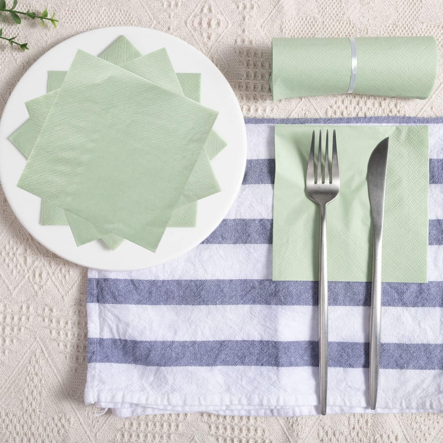 100 Pack Cocktail Napkin 2-Ply Dessert Napkins Folded 5 x 5 Inches Disposable Napkins for Dinner Wedding Birthday Party Bridal Anniversary Recepti Event (100, Sage-Green) - Image 6