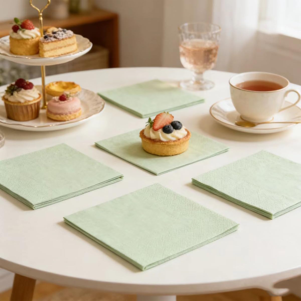 100 Pack Cocktail Napkin 2-Ply Dessert Napkins Folded 5 x 5 Inches Disposable Napkins for Dinner Wedding Birthday Party Bridal Anniversary Recepti Event (100, Sage-Green) - Image 7