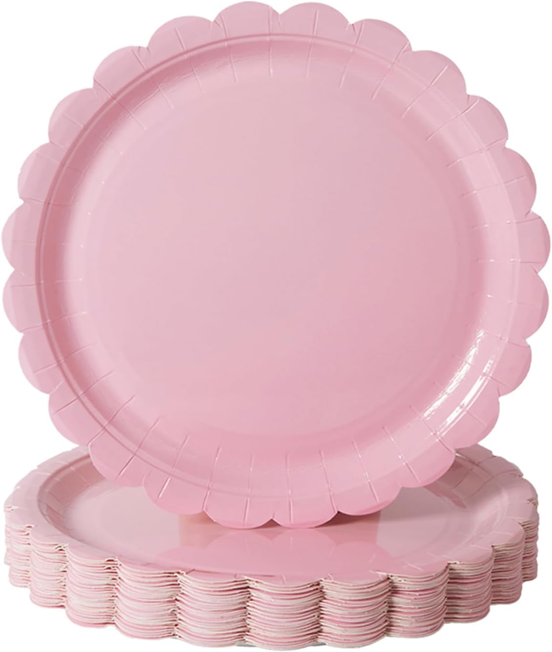 50PCS Scalloped Disposable Paper Plates Dessert Cake Party Plates for Baby Shower, Wedding,Bridal Shower Birthday Party Supplies (Pink, 7IN) - Image 1