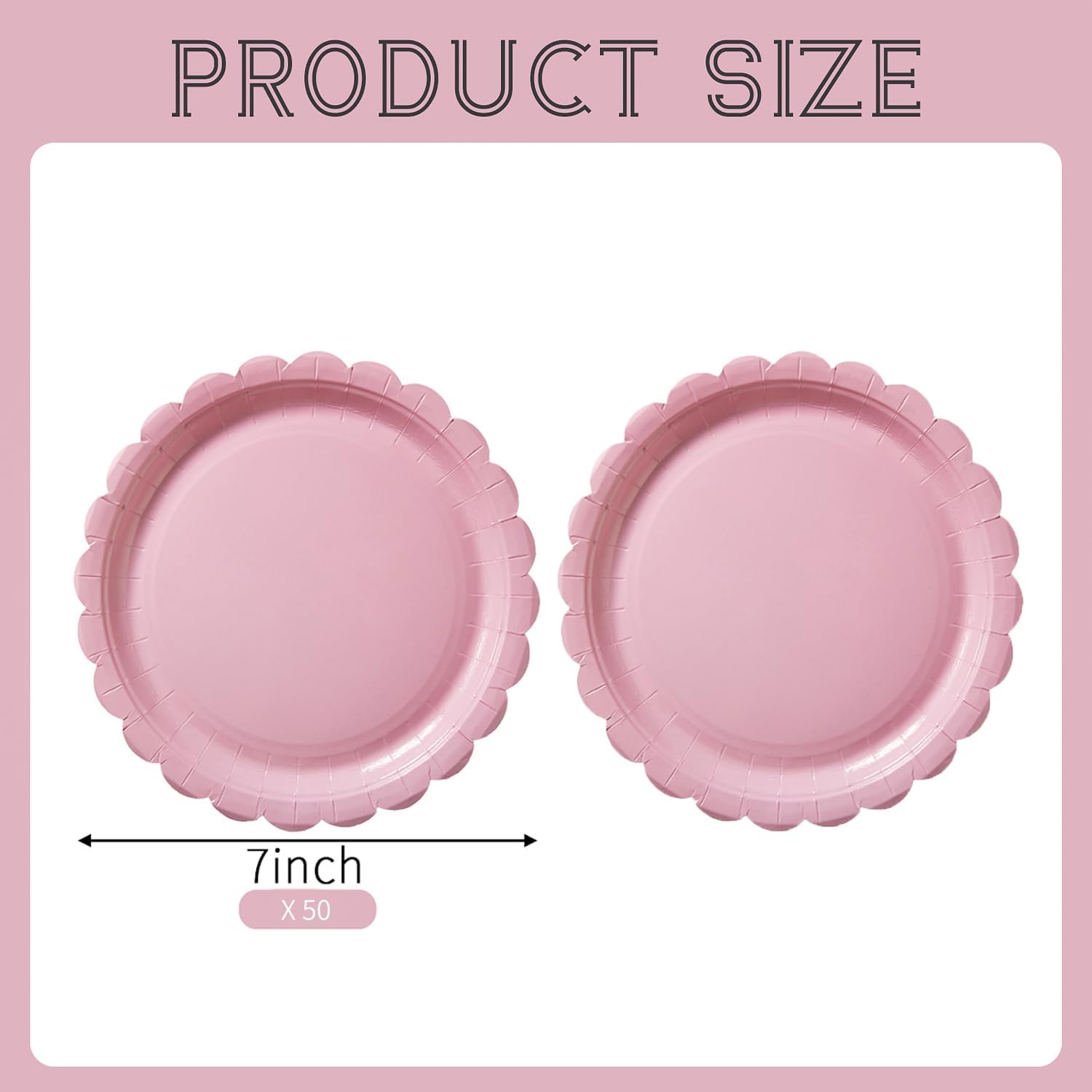 50PCS Scalloped Disposable Paper Plates Dessert Cake Party Plates for Baby Shower, Wedding,Bridal Shower Birthday Party Supplies (Pink, 7IN) - Image 2