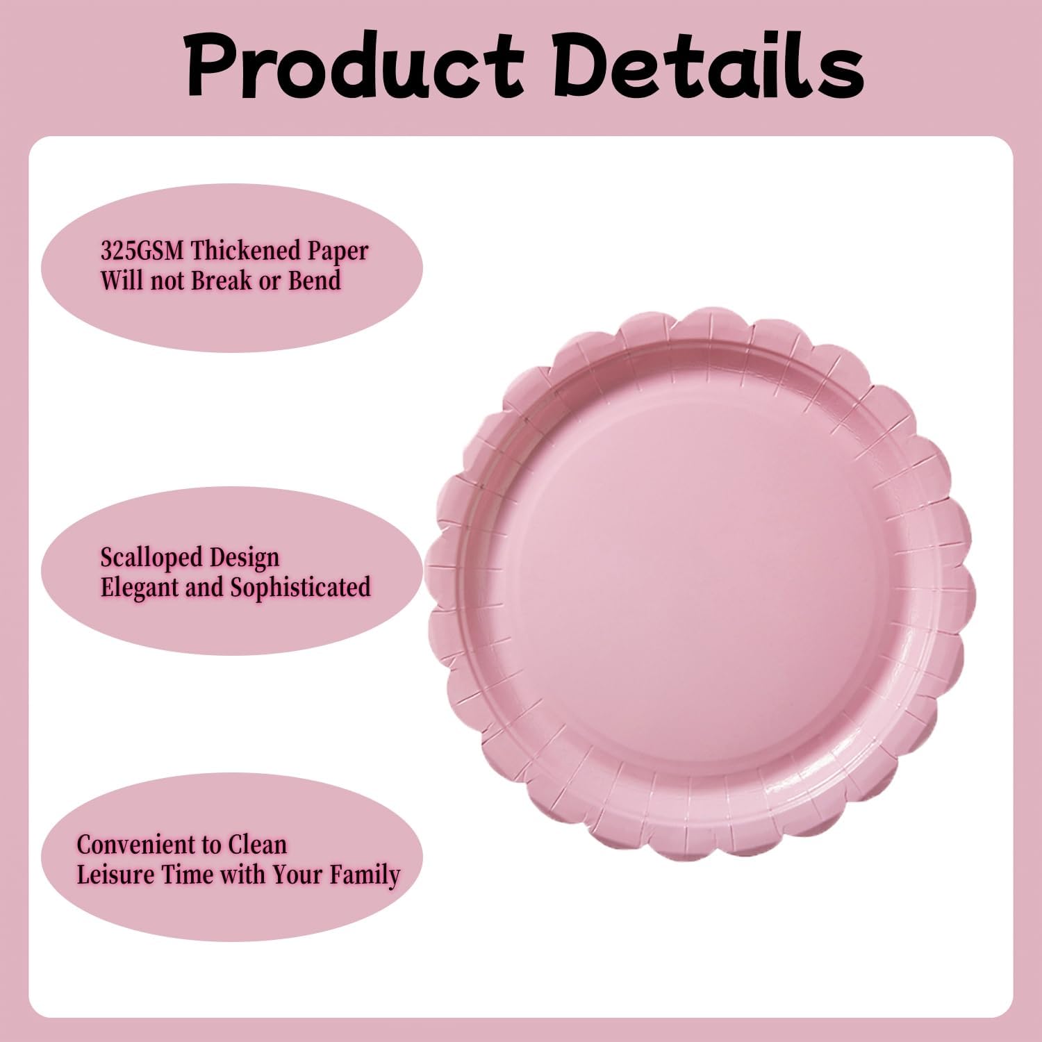 50PCS Scalloped Disposable Paper Plates Dessert Cake Party Plates for Baby Shower, Wedding,Bridal Shower Birthday Party Supplies (Pink, 7IN) - Image 4