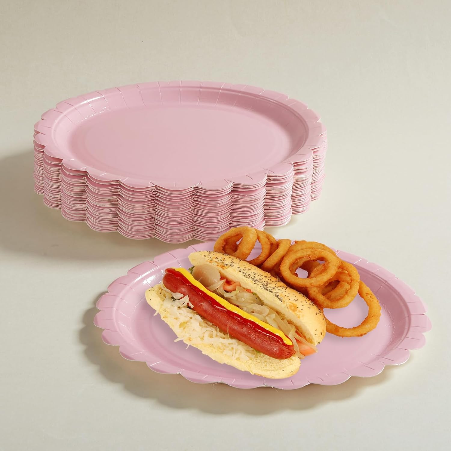 50PCS Scalloped Disposable Paper Plates Dessert Cake Party Plates for Baby Shower, Wedding,Bridal Shower Birthday Party Supplies (Pink, 7IN) - Image 5