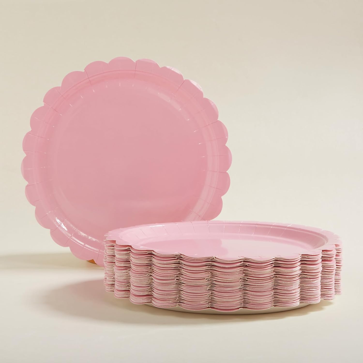 50PCS Scalloped Disposable Paper Plates Dessert Cake Party Plates for Baby Shower, Wedding,Bridal Shower Birthday Party Supplies (Pink, 7IN) - Image 7