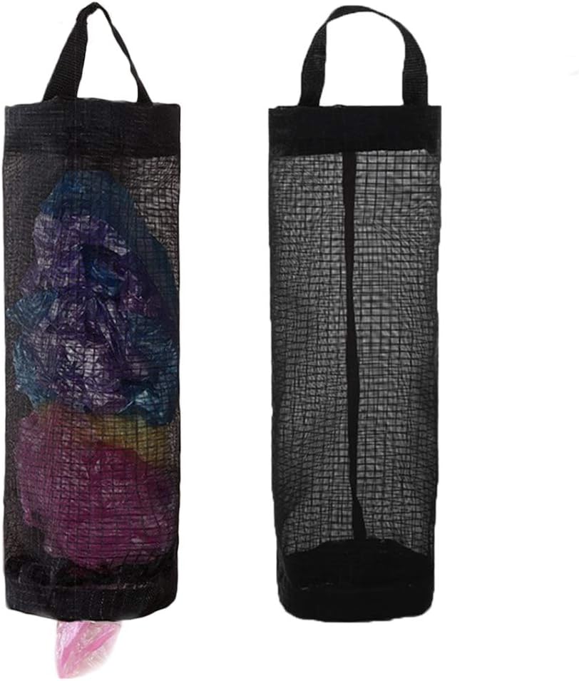 Plastic Bag Holder, Grocery Bag Holder Mesh Hanging Storage Bag Dispenser (Black 2 Packs) - Image 1