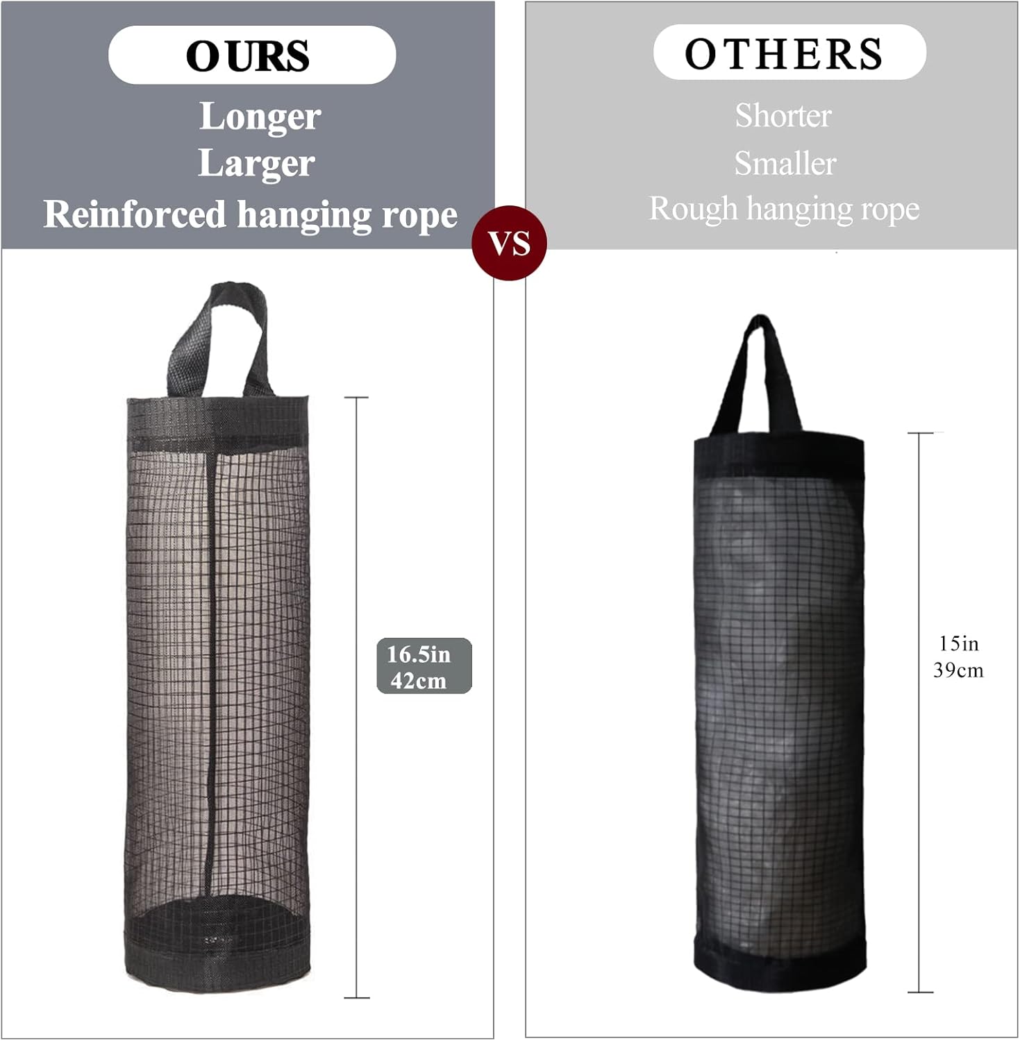 Plastic Bag Holder, Grocery Bag Holder Mesh Hanging Storage Bag Dispenser (Black 2 Packs) - Image 2