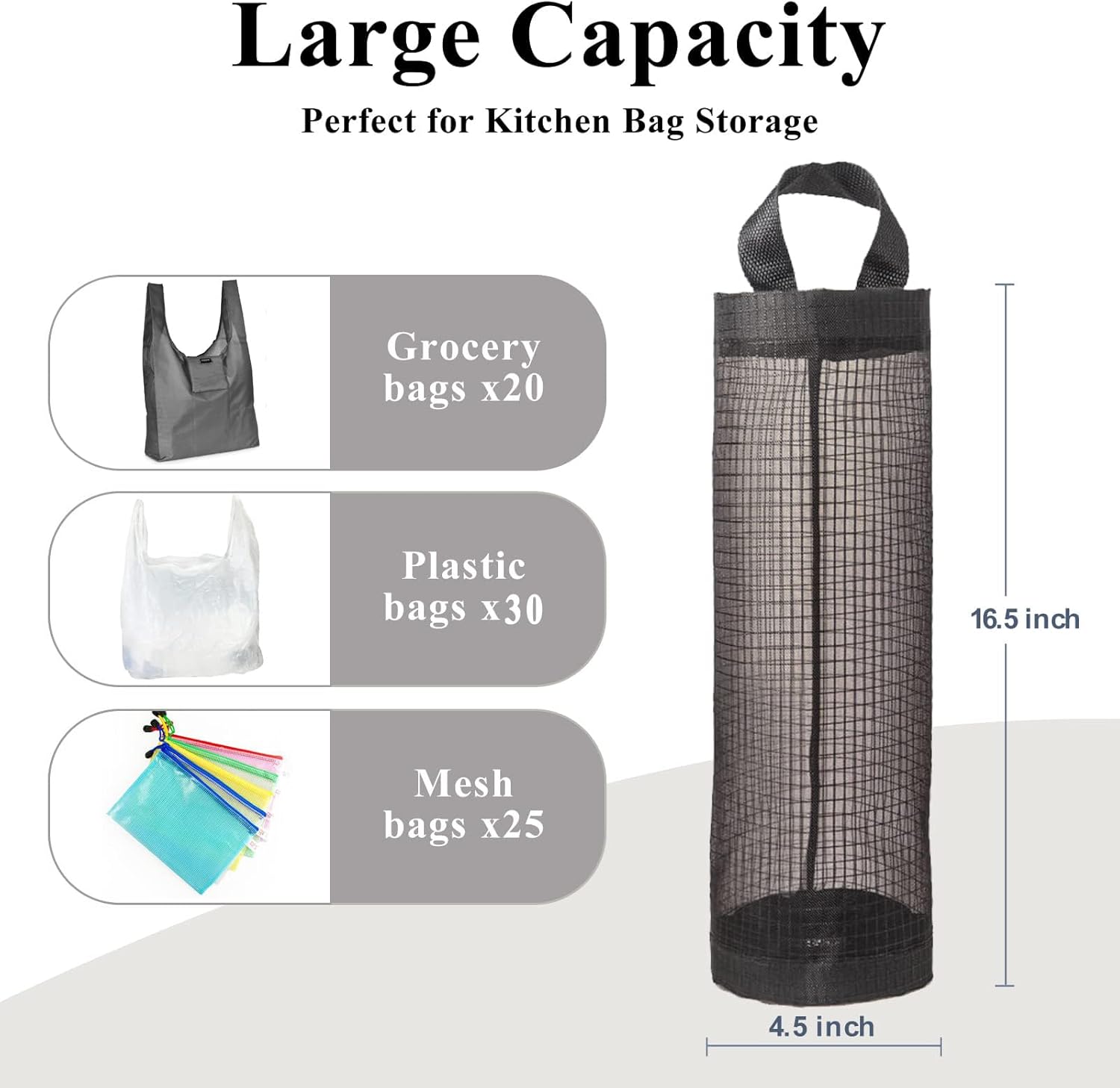 Plastic Bag Holder, Grocery Bag Holder Mesh Hanging Storage Bag Dispenser (Black 2 Packs) - Image 4