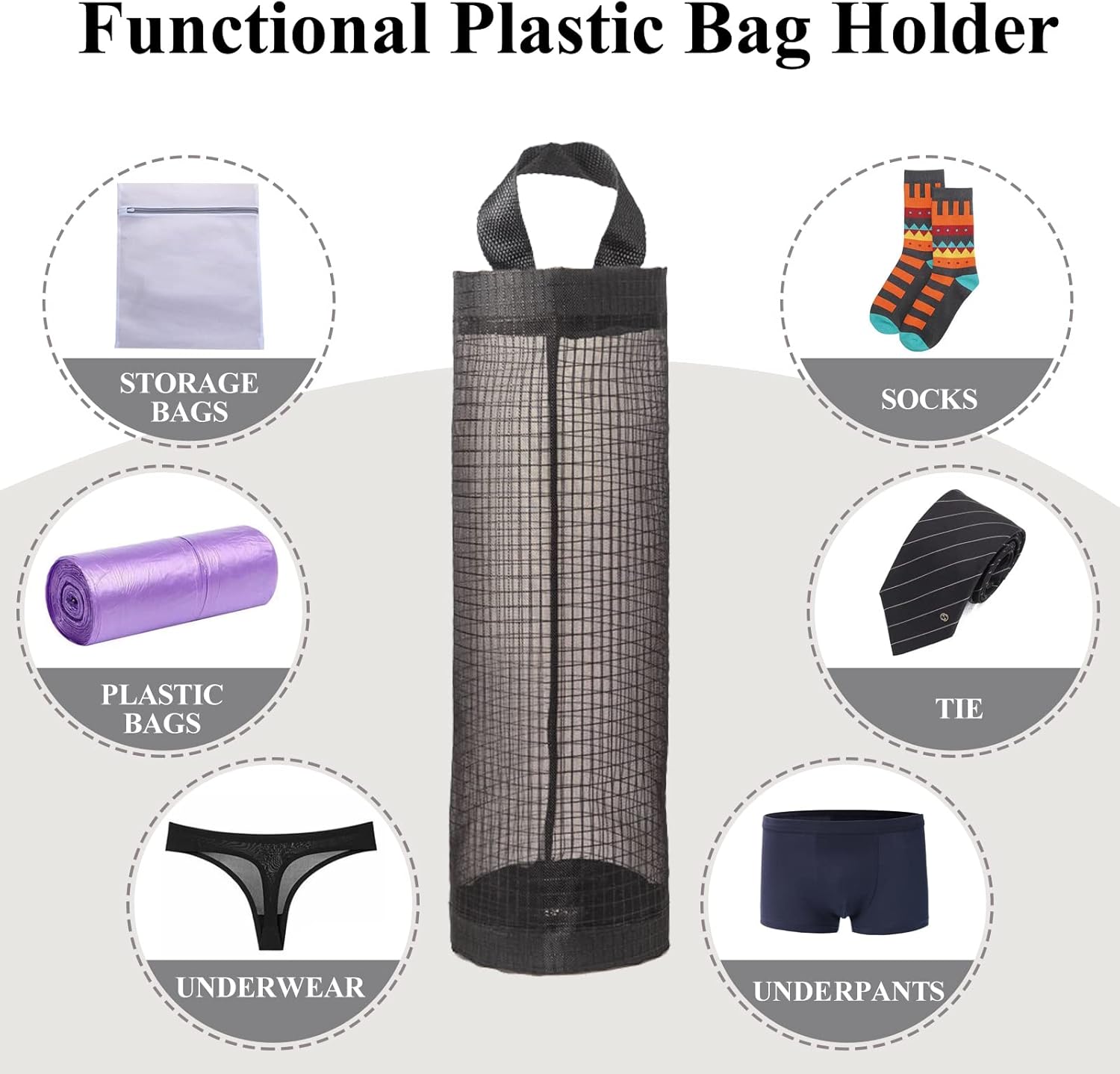 Plastic Bag Holder, Grocery Bag Holder Mesh Hanging Storage Bag Dispenser (Black 2 Packs) - Image 5