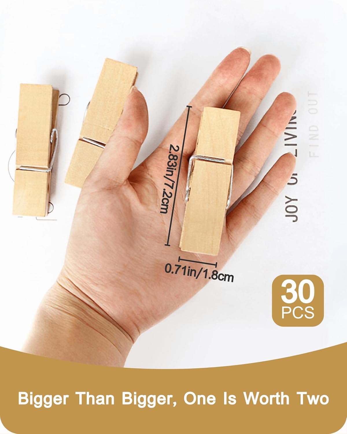 Clothes Pins, Sturdy and Heavy Duty Natural Wood Clips Wooden Clothespins for Hanging Clothes Photo Pictures Crafts Small Classroom Decorative Peg, 30 PCS - Image 4