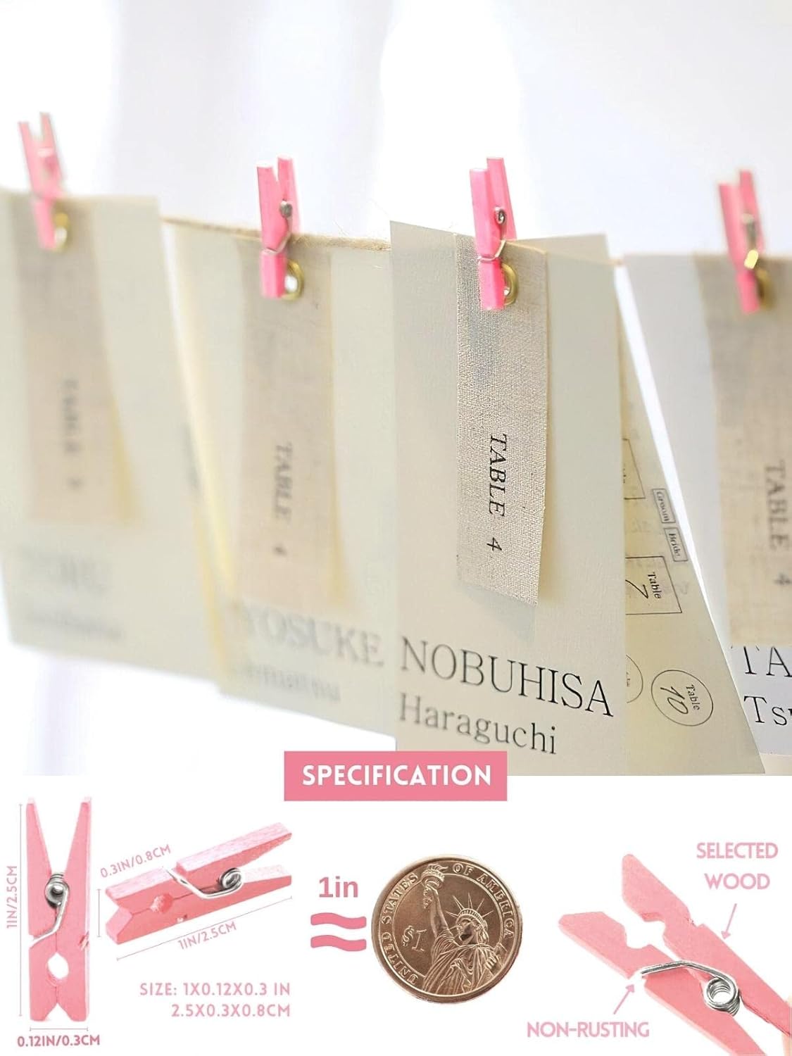 Mini Clothes Pins for Photo, Sturdy Natural Wooden Clothespins 150 Pcs 1 Inch with 33 FT Jute Twine, Small Clips for Crafts Display Baby Shower Game Hanging Decorative Pictures Weddings, Pink - Image 4