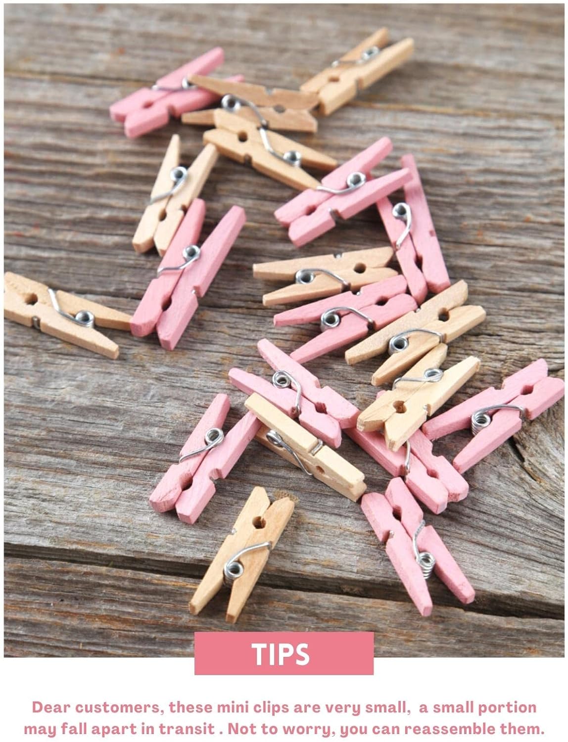 Mini Clothes Pins for Photo, Sturdy Natural Wooden Clothespins 150 Pcs 1 Inch with 33 FT Jute Twine, Small Clips for Crafts Display Baby Shower Game Hanging Decorative Pictures Weddings, Pink - Image 5