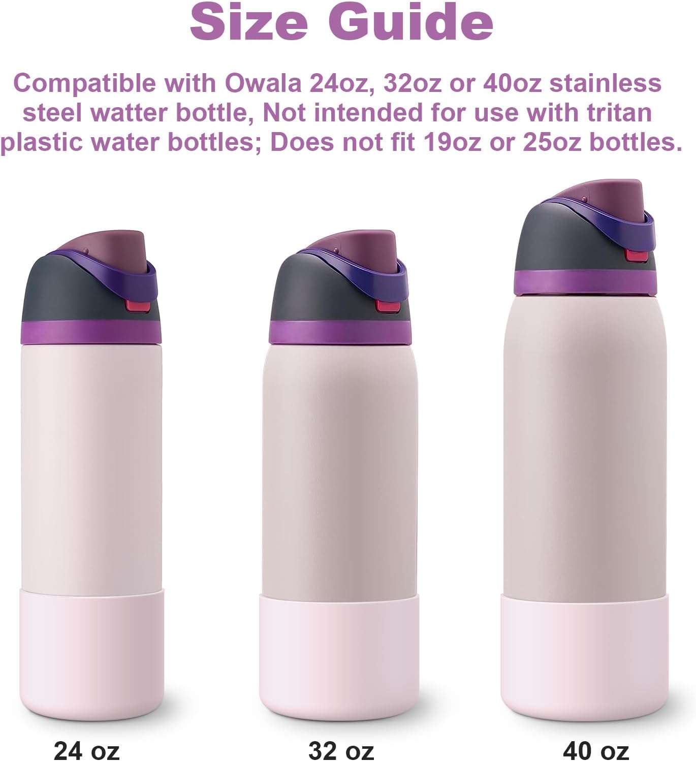 Silice Boot for Owala Water Bottle 24 oz 32 oz 40 oz, 2PCS Anti-Slip Protective Sleeve for FreeSip/Twist/Flip Water Bottles, BPA Free, Dishwasher Safe, Bottom Bumper Cover Cup Accessories - Image 2