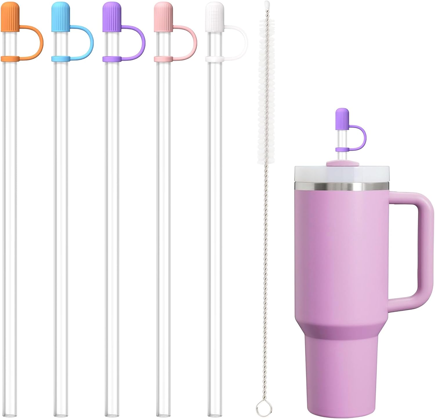 10 PCS Straw Cleaner Brush, 5 Pcs Replacement Colors Straw and Cover for Stanley Cup 30oz 40oz 64oz Tumbler - Image 2