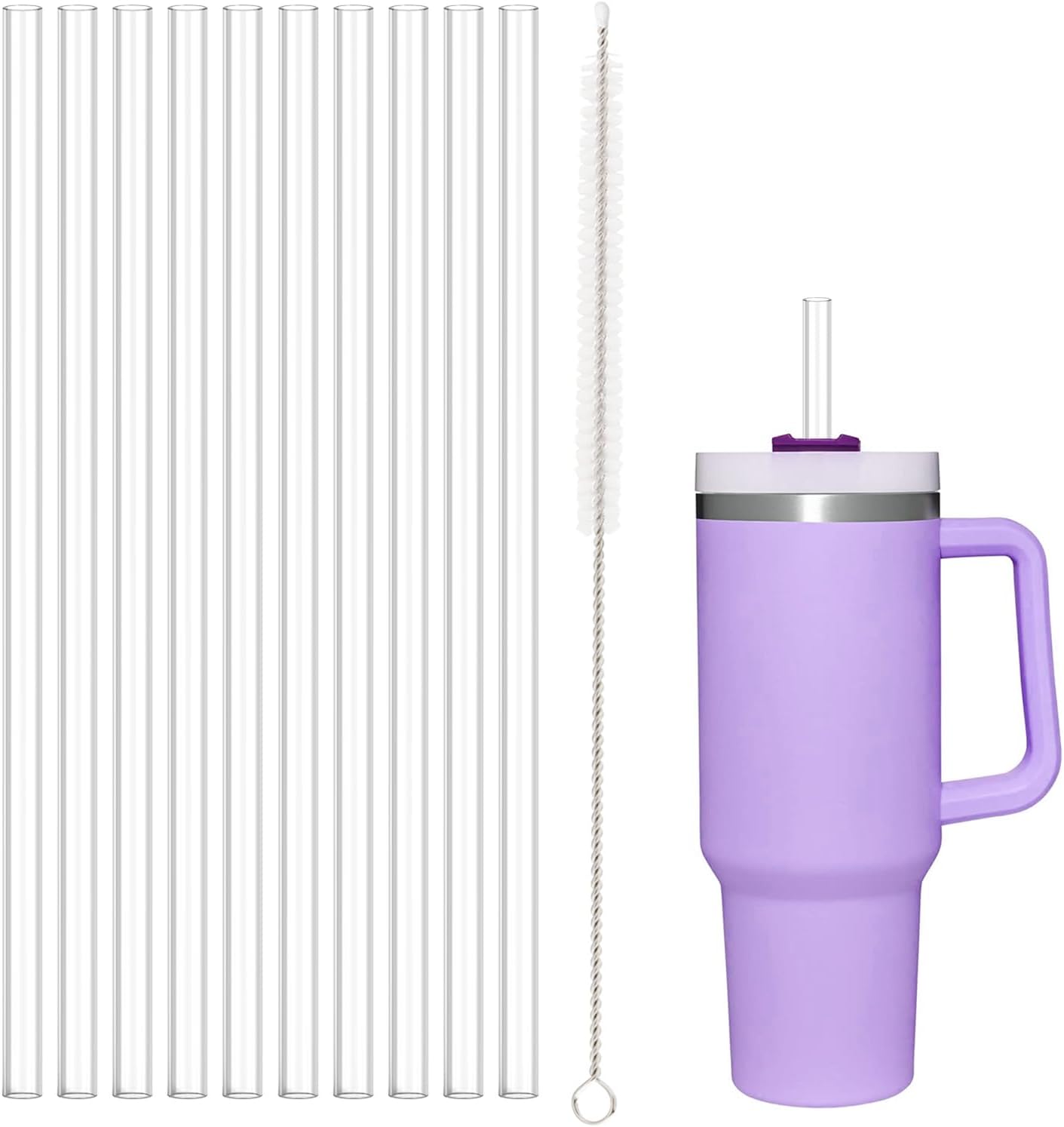 10 PCS Straw Cleaner Brush and 10 Pcs Replacement Straw for Stanley Cup 40 oz 30 oz 64 oz Tumbler - Image 1
