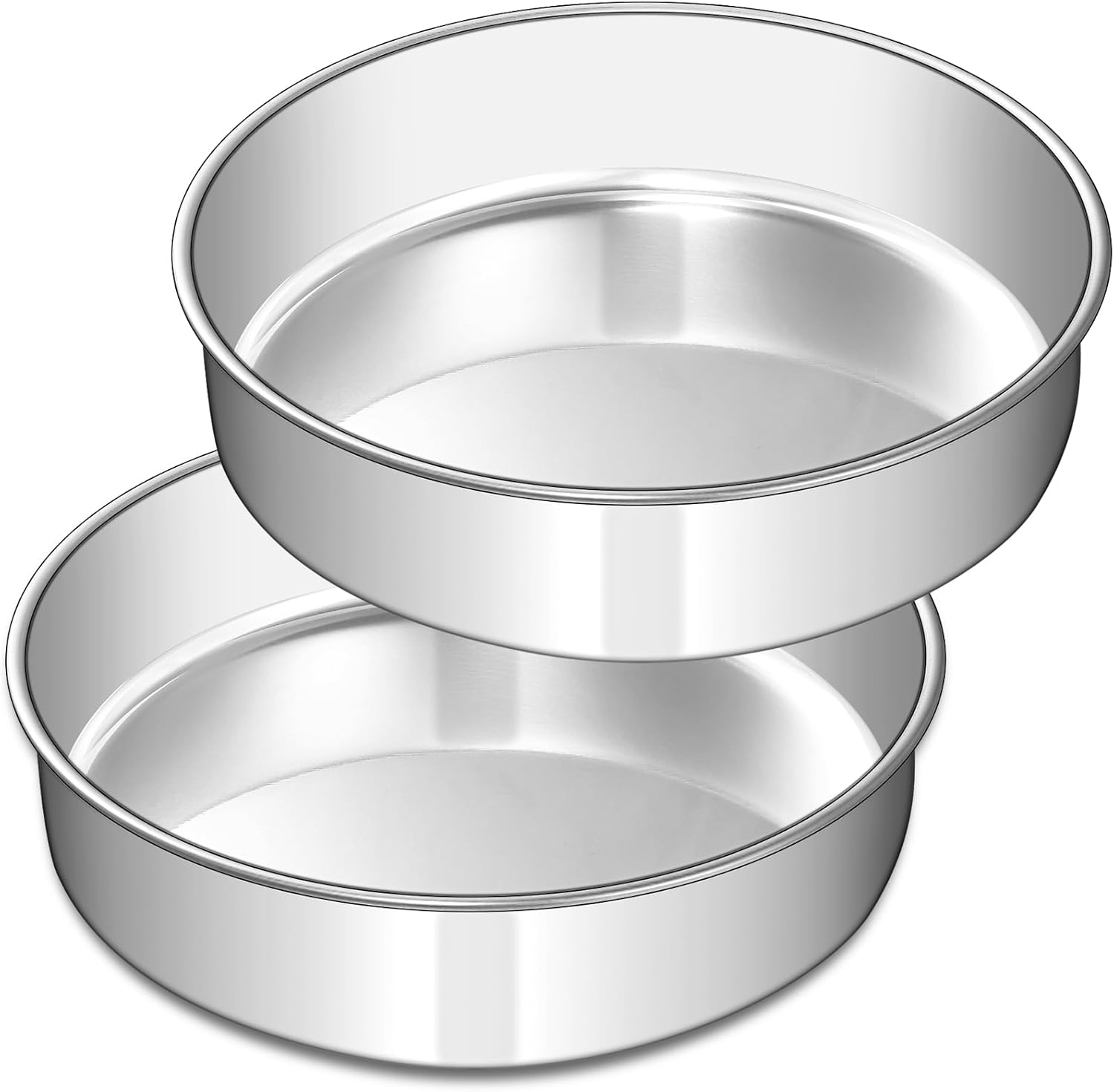 8 Inch Cake Pan Set of 2, Stainless Steel Round Layer Cake Baking Pans Tins, Non-Toxic & Healthy, Leak-proof & Easy Clean & Dishwasher Safe - Image 1