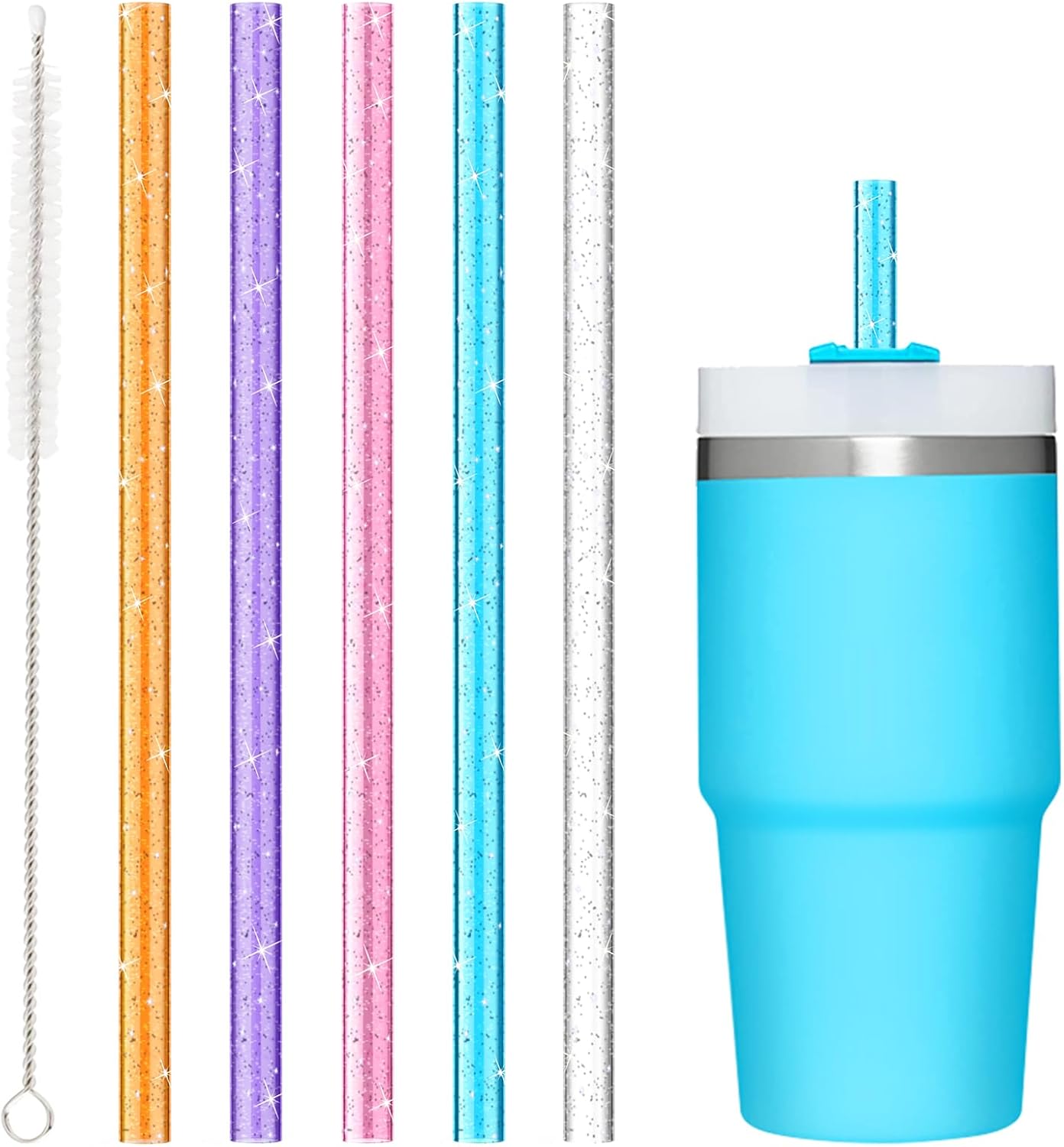 10 PCS Straw Cleaner Brush For Stanley Cup and 5 Pcs Replacement Colors Straw for Stanley Cup 14 oz 20 oz Tumbler - Image 1