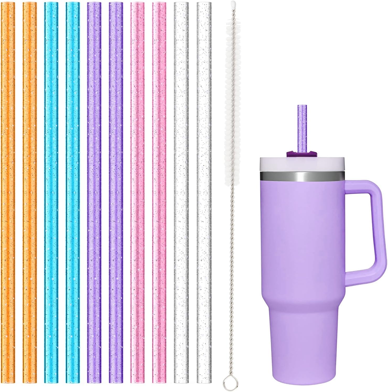 10 PCS Straw Cleaner Brush and 10 Pcs Replacement Color Straw for Stanley Cup 40 oz 30 oz 64 oz Tumbler - Image 2