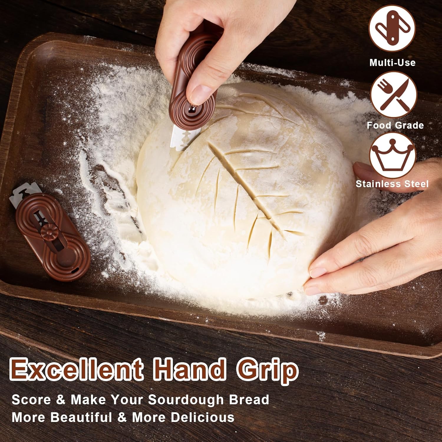 Bread Lame Dough Scoring Knife, Bread Scoring Tool,Upgraded Retractable & Magnetic Design, Anti-Slip Handle Professial Sourdough Tool for Homemade Sourdough Bread with 5 Blades - Image 3