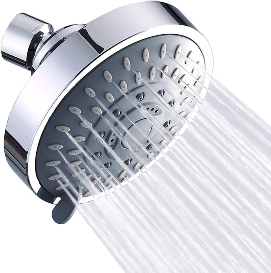 Shower Head High Pressure Rain Fixed Showerhead 5-Setting with Adjustable Metal Swivel Ball Joint - Relaxed Shower Experience Even at Low Water Flow & Pressure - Image 1