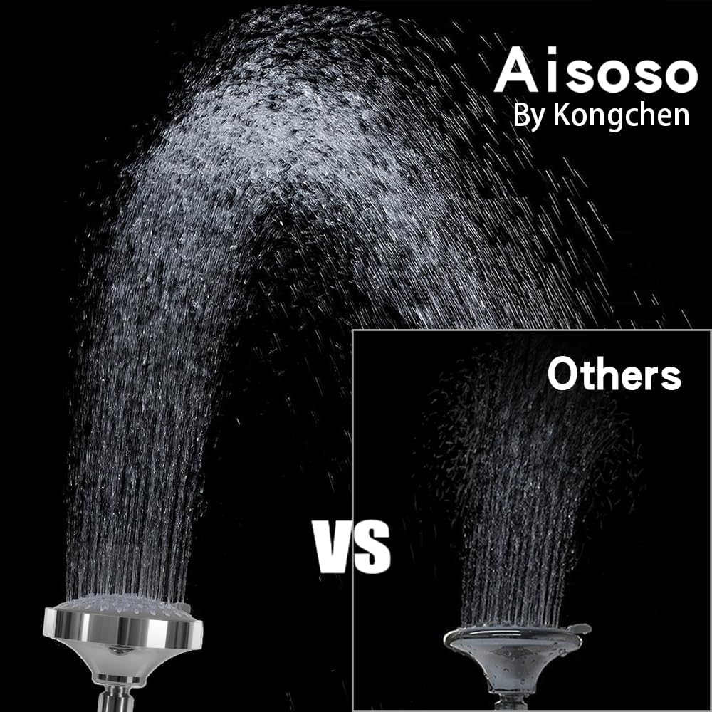 Shower Head High Pressure Rain Fixed Showerhead 5-Setting with Adjustable Metal Swivel Ball Joint - Relaxed Shower Experience Even at Low Water Flow & Pressure - Image 2