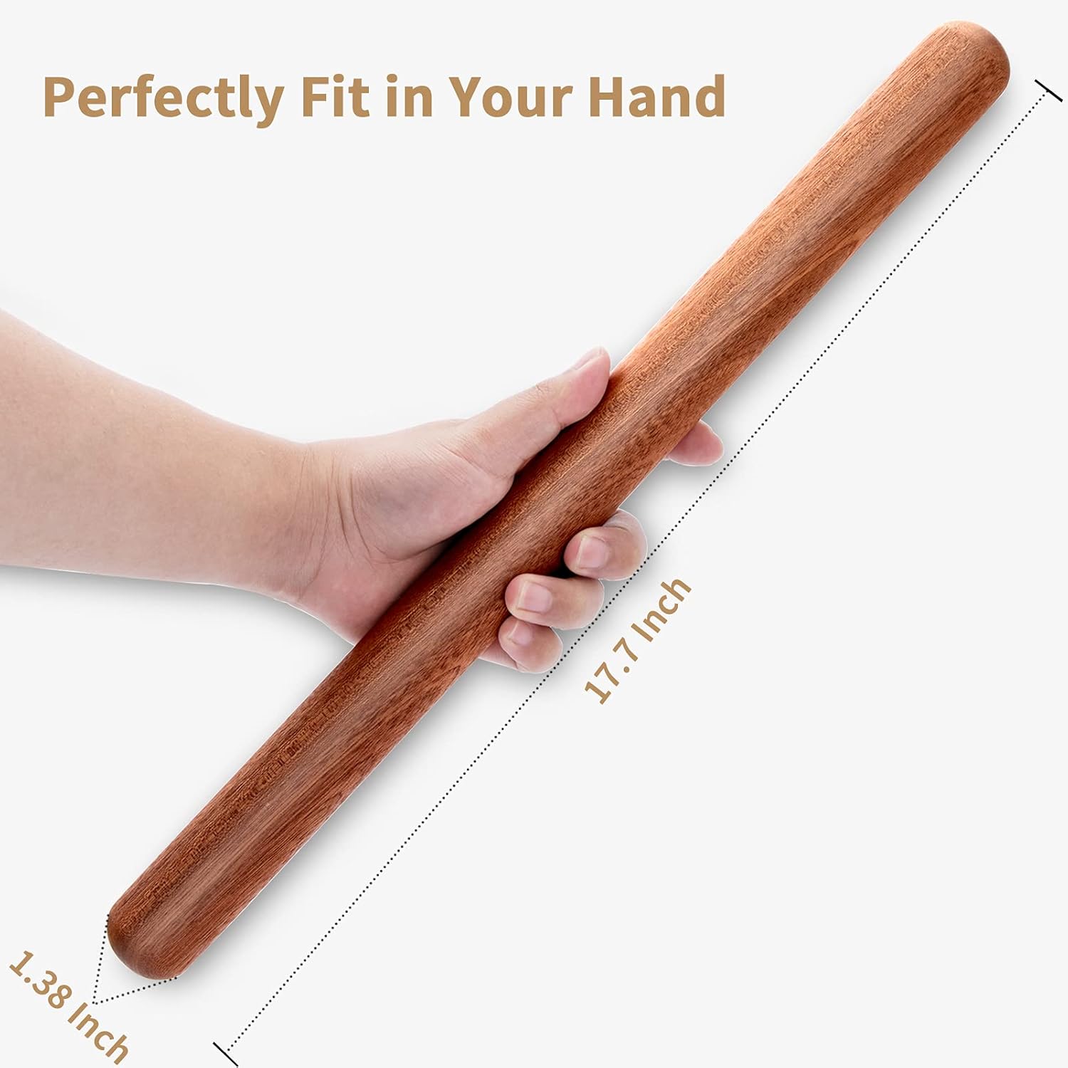 French Rolling Pin, 17.7 Inches Wood Rolling Pin for Baking Extra Lg Thickened, Classic Wooden Dough Roller for Fdant Pizza Pie Crust Cookie Pastry, Essential Kitchen Utensil, Brown - Image 2
