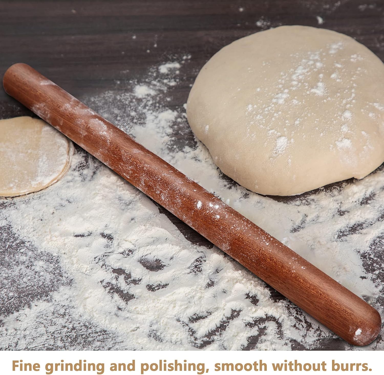 French Rolling Pin, 17.7 Inches Wood Rolling Pin for Baking Extra Lg Thickened, Classic Wooden Dough Roller for Fdant Pizza Pie Crust Cookie Pastry, Essential Kitchen Utensil, Brown - Image 5
