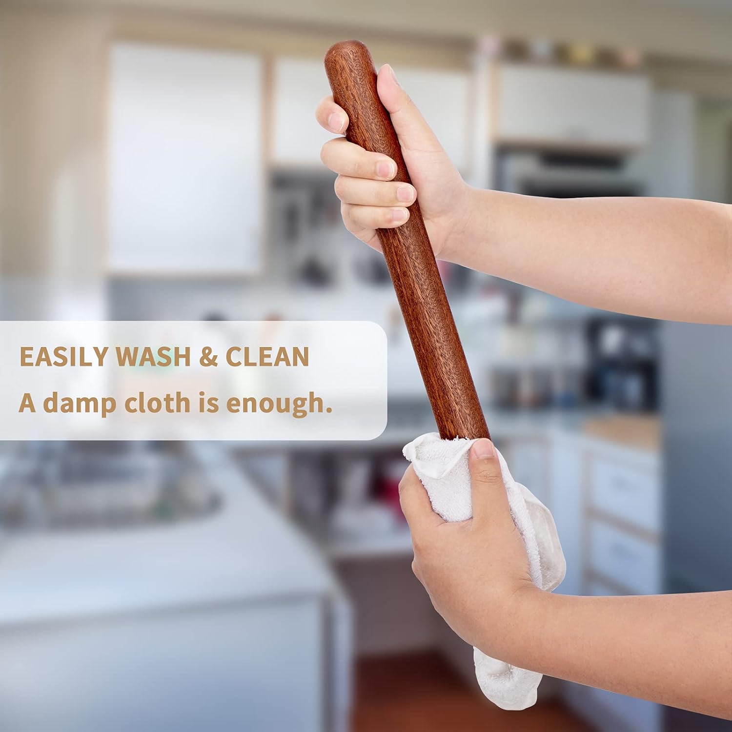 French Rolling Pin, 17.7 Inches Wood Rolling Pin for Baking Extra Lg Thickened, Classic Wooden Dough Roller for Fdant Pizza Pie Crust Cookie Pastry, Essential Kitchen Utensil, Brown - Image 7