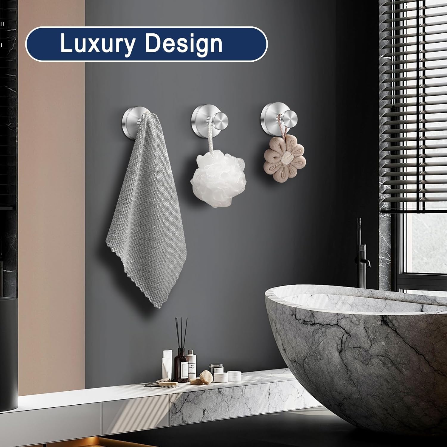 Silver Sucti Cup Hooks for Shower Waterproof - No Drill Stainless Steel Towel Hooks for Bathroom Wall, Kitchen, Glass, Mirror, Tile - Ideal for Hanging Towels, Robes, and Loofahs(4 pcs) - Image 6