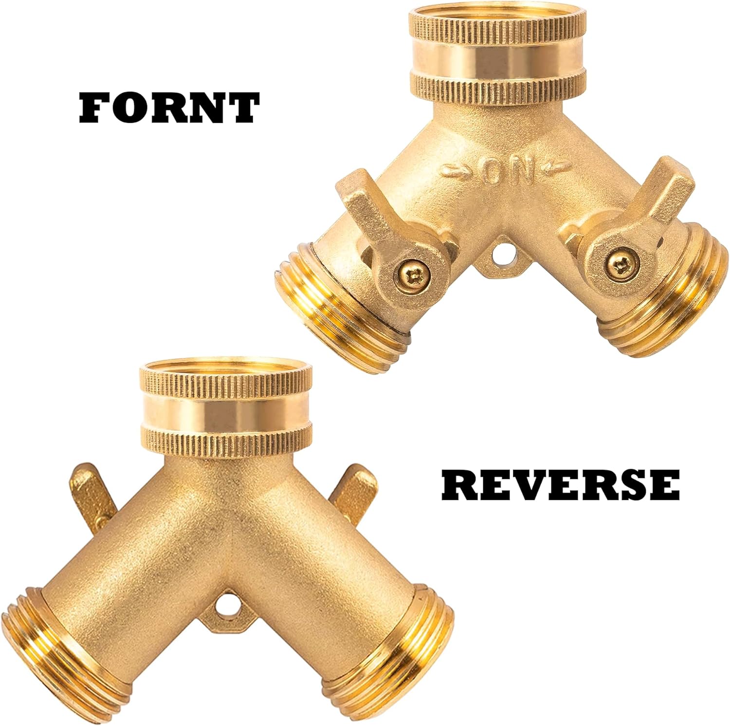 Hose Splitter, Garden Hose Splitter Heavy Duty 2 Way, Solid Brass Water Hose Y Splitter 2 Valves with 2 Extra Rubber Washers - Image 2